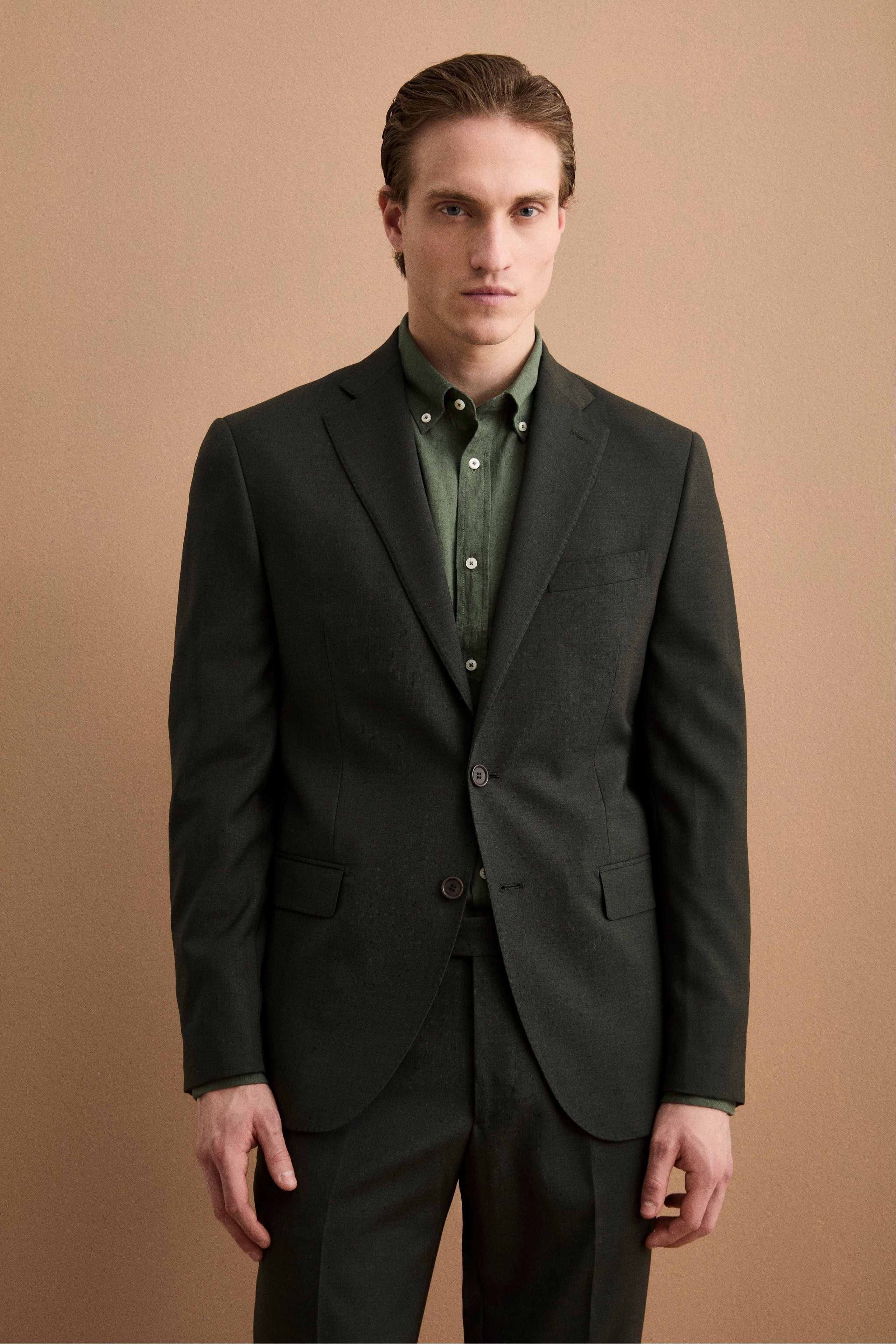 Herren Einreihiger Vollgefütterter Anzug aus Schurwolle - GRÜN