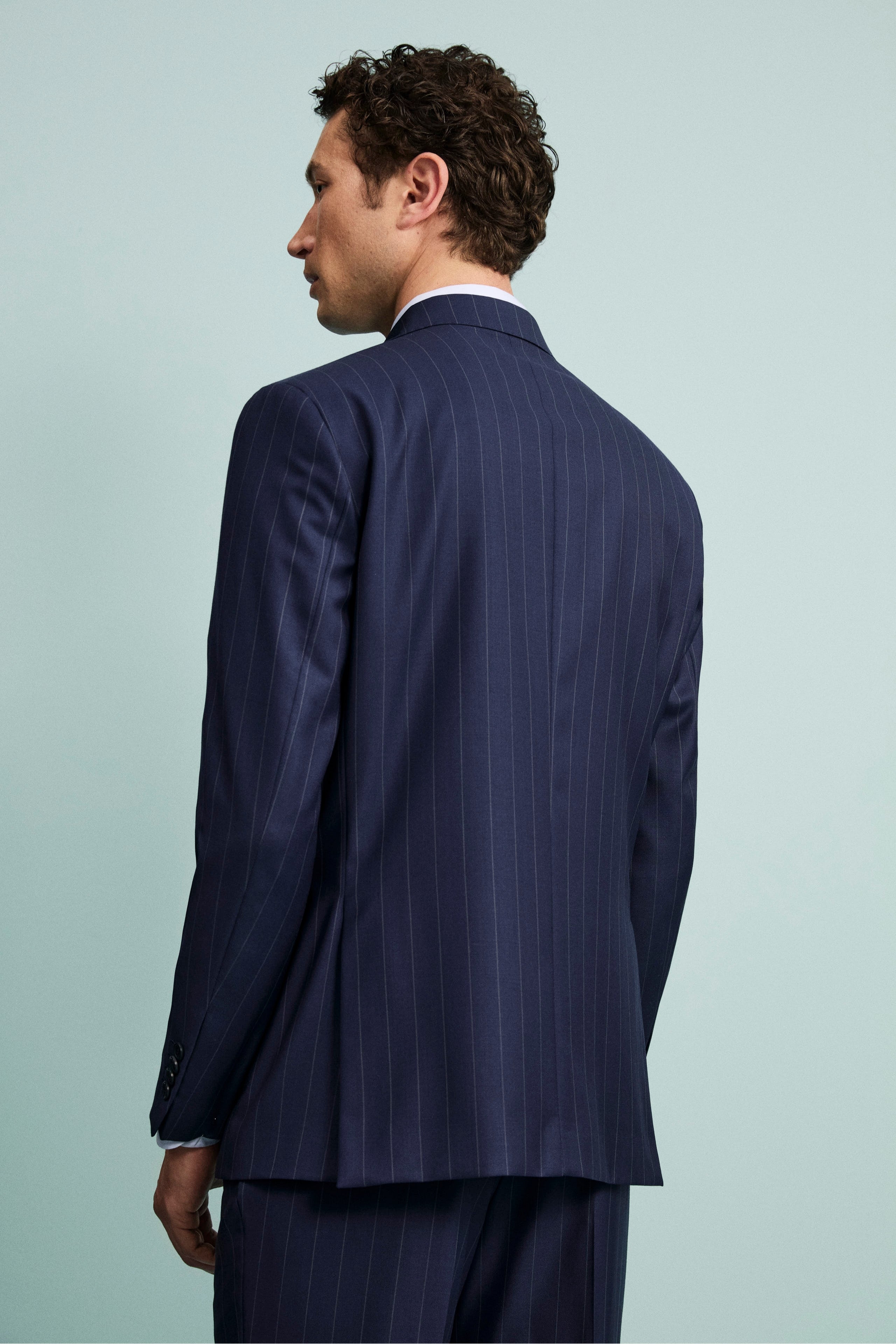 Abito Gessato Monopetto Comfort Fit in Lana Vergine - BLU APERTO GESSATO