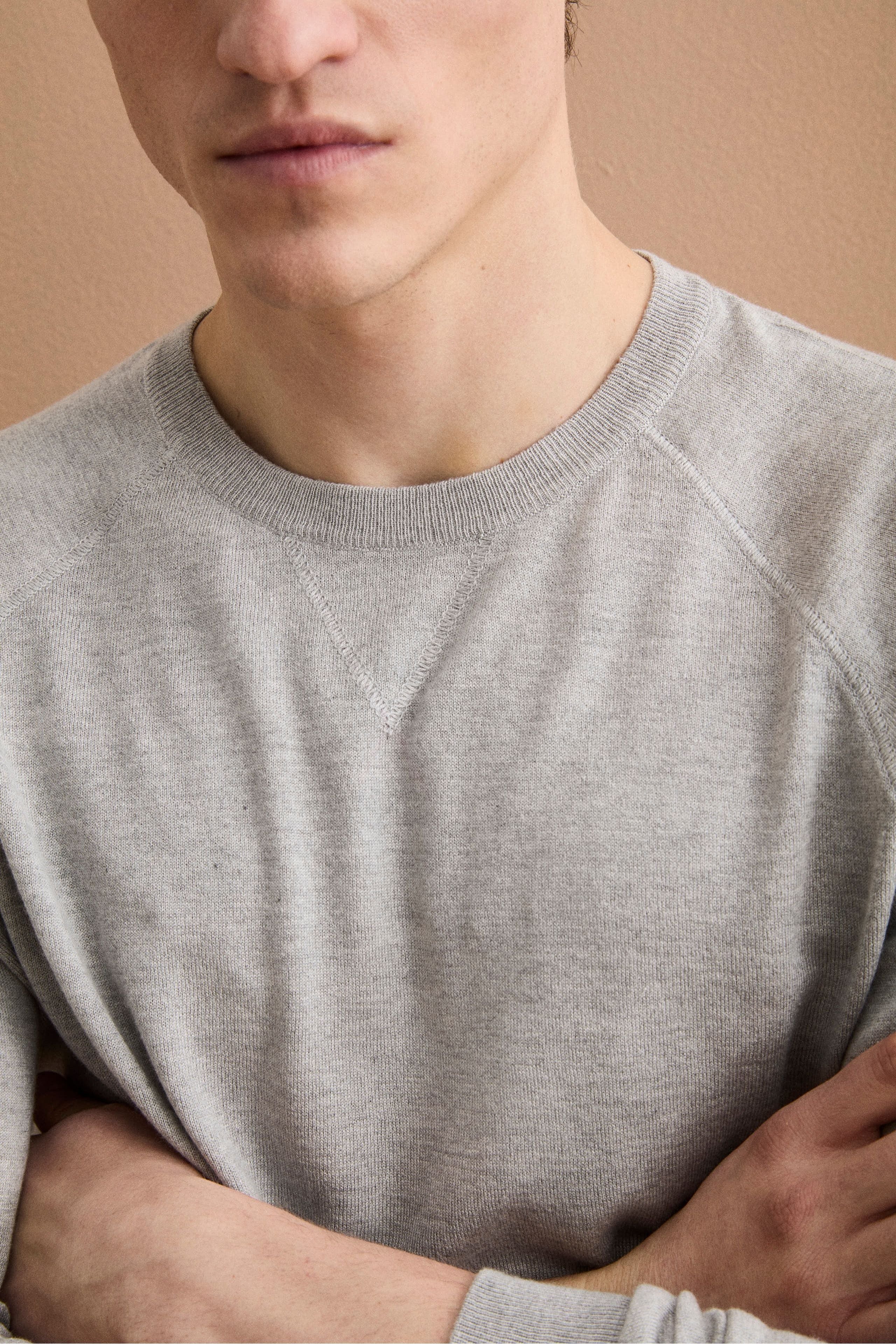 Rundhals-Sweatshirt aus Seide und Kaschmir - Hellgrau