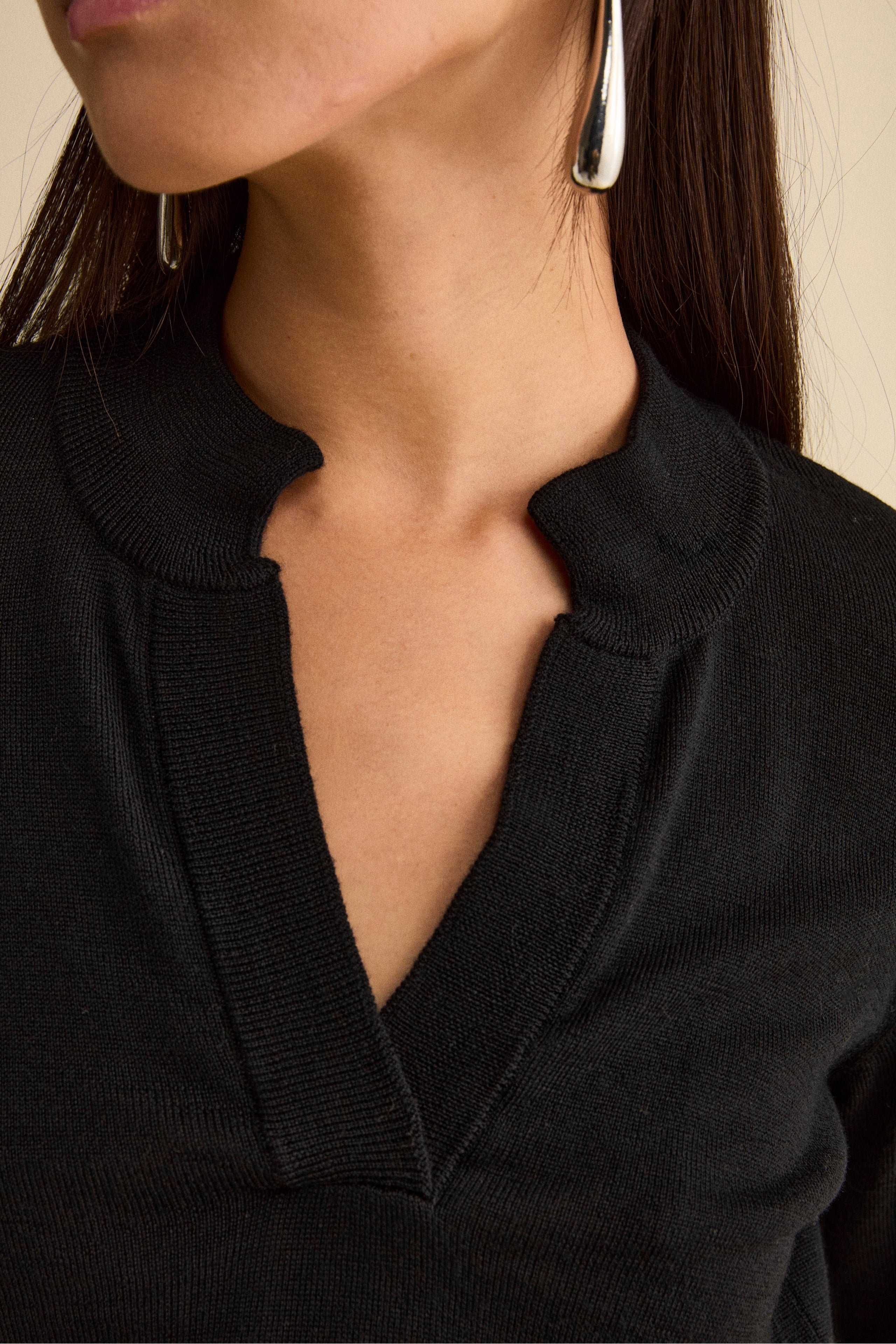 Merino Wool Henley Sweater - BLACK