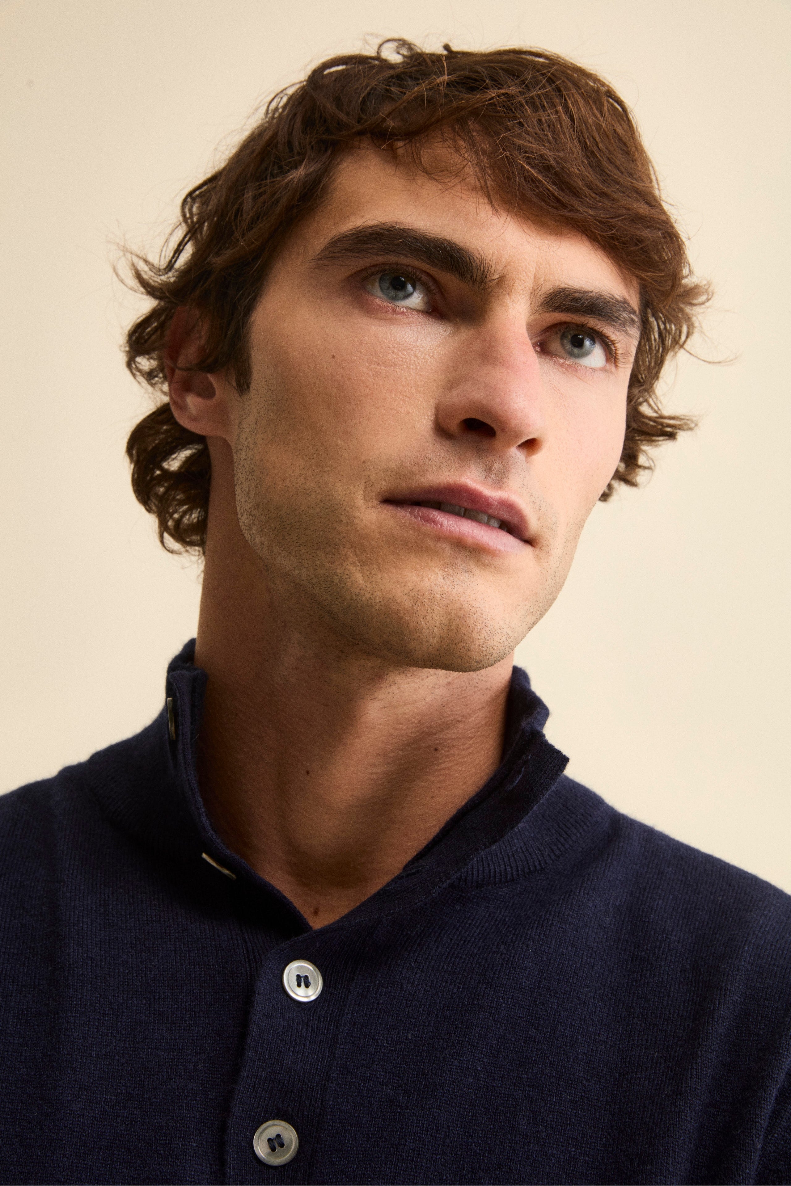Henley Sweater in Wool and Cashmere - BLUE