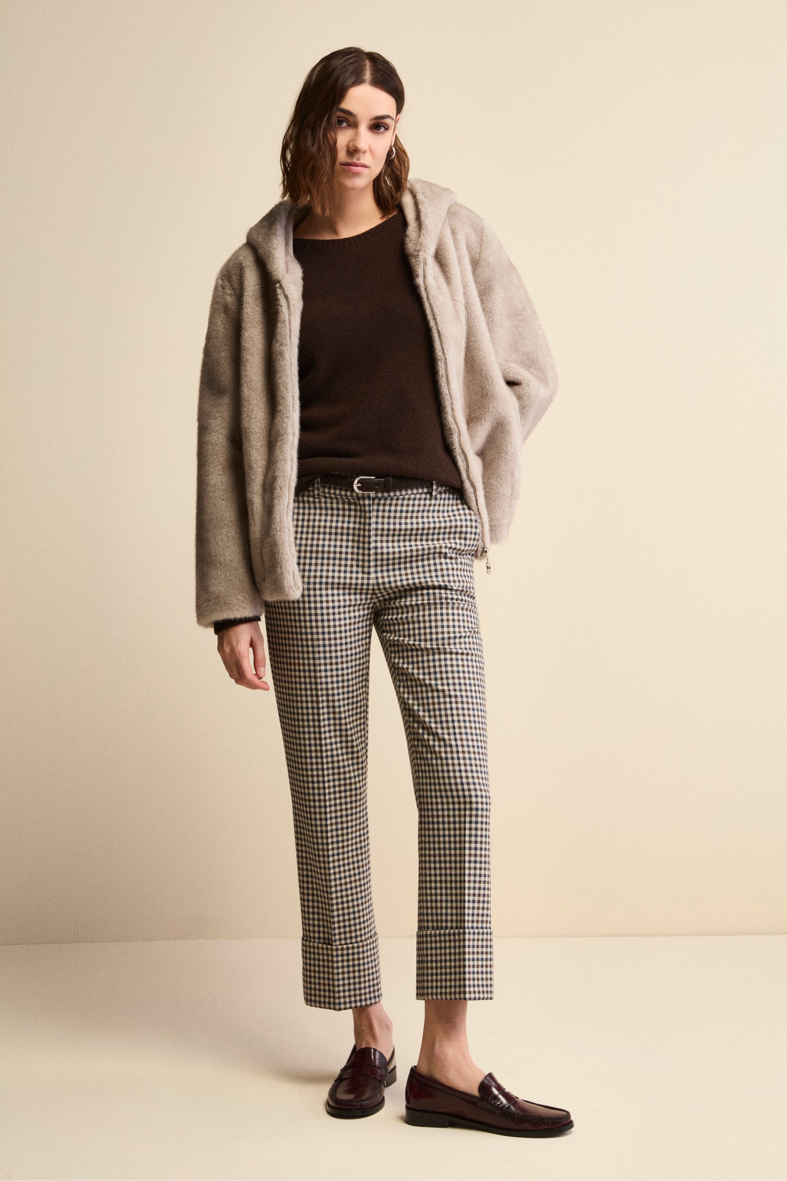 Fur Jacket with Zip and Hood - GREY