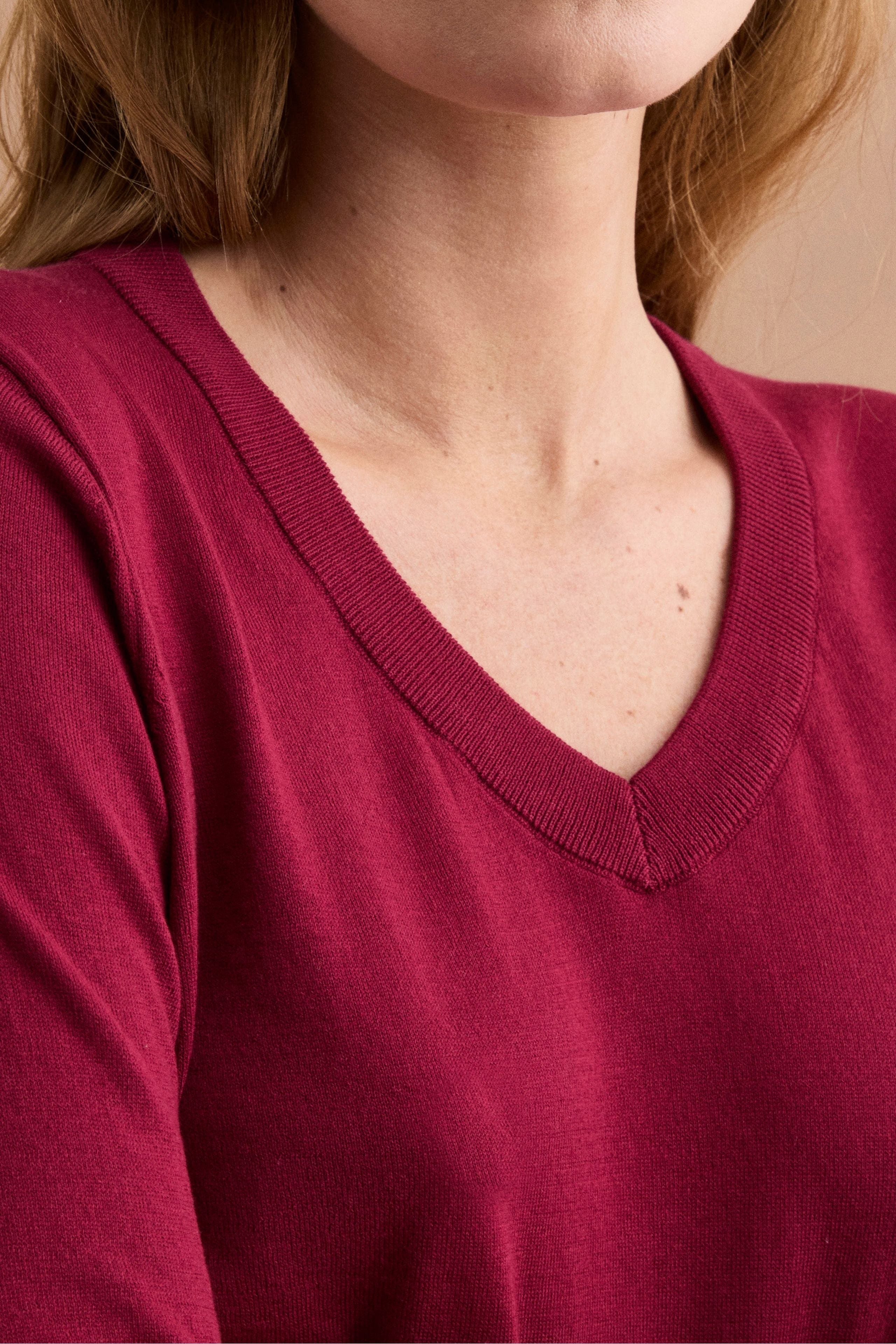 Maglia Boxy in Cotone con Scollo a V - BORDEAUX