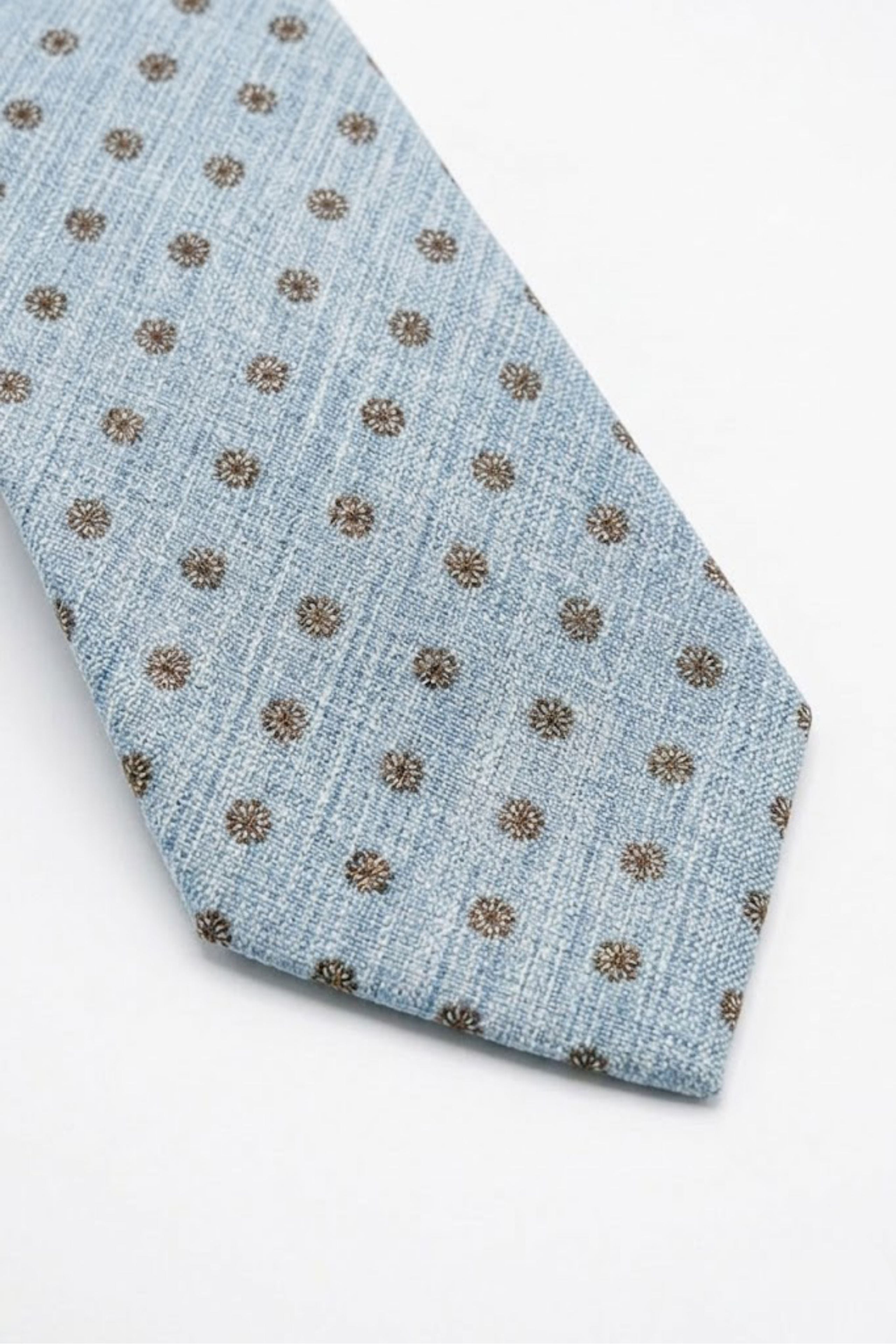 Cravate en Lin et Soie à Motif Floral - Motif bleu clair