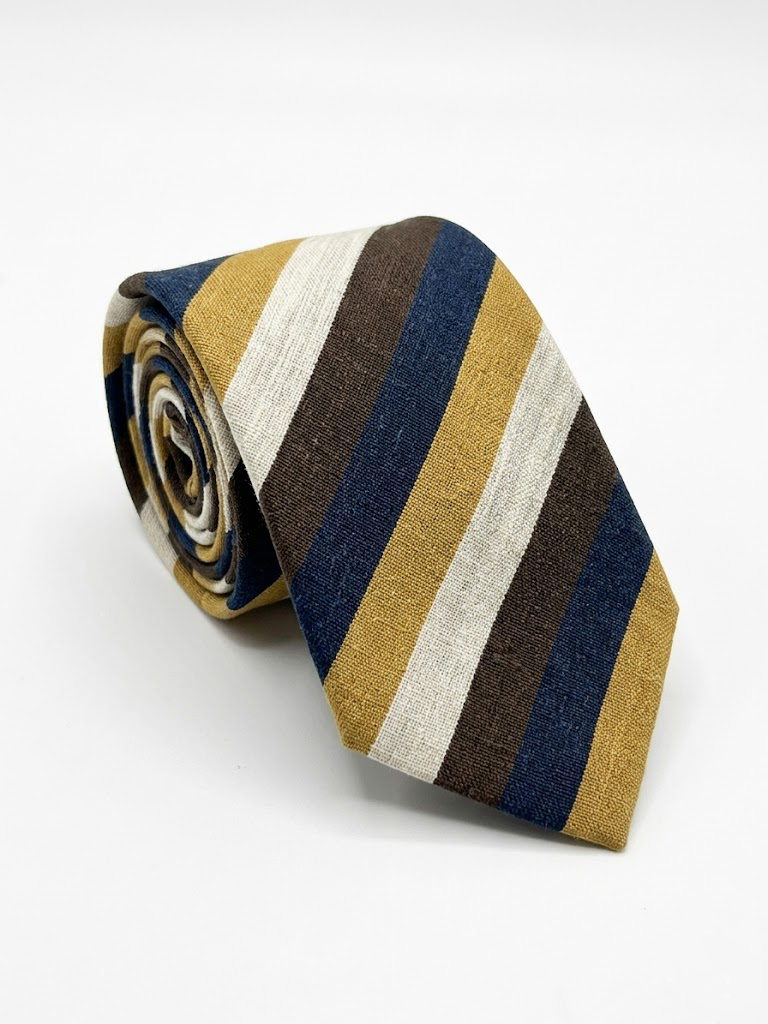 Cravate Casual Jacquard en Soie à Rayures - Rayures bleu-brun