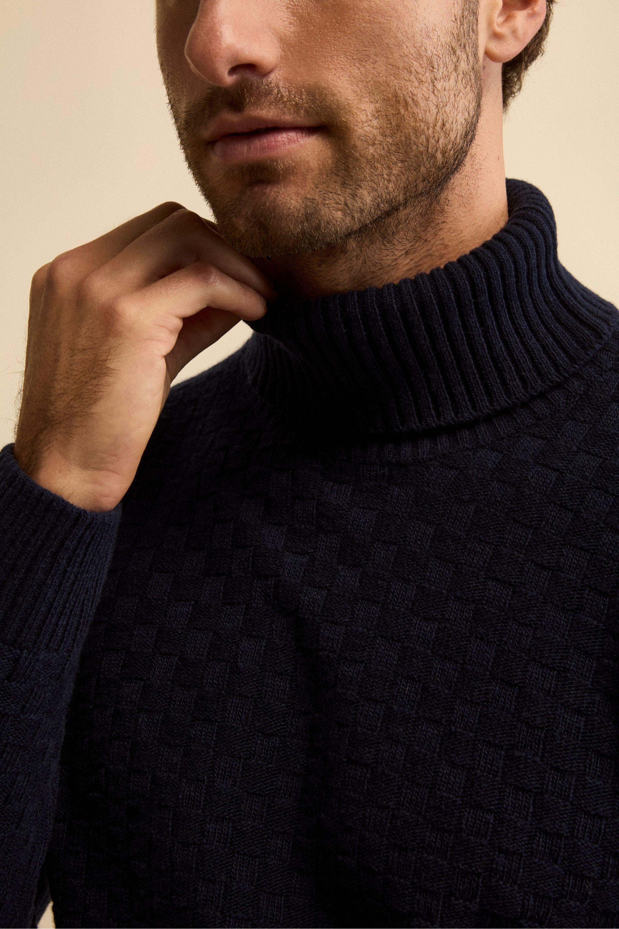 Cable-Knit Turtleneck in Virgin Wool - BLUE