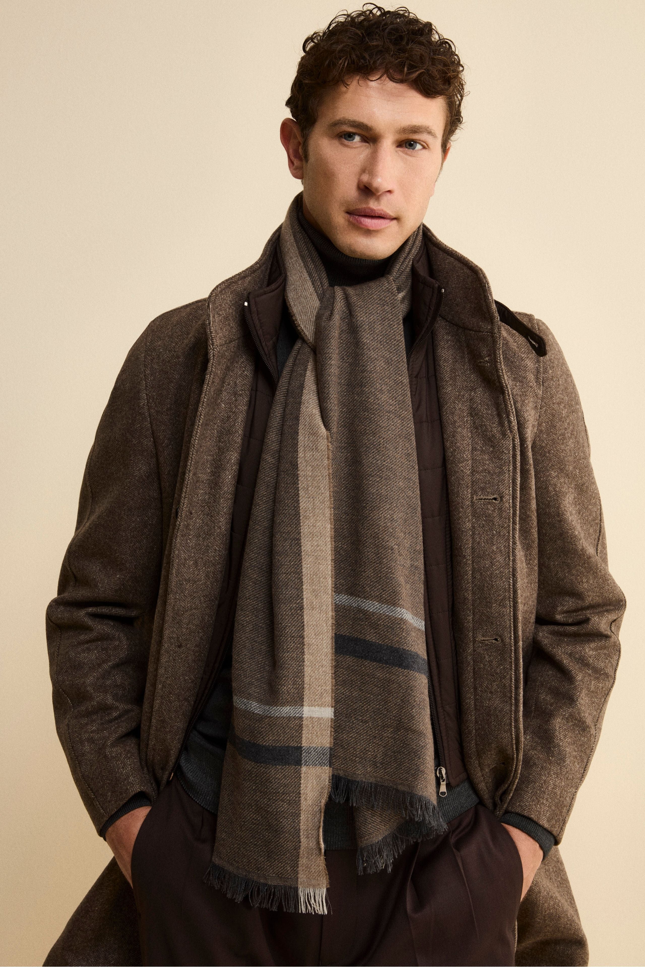 Wool and Cashmere Blend Stole - BEAVER