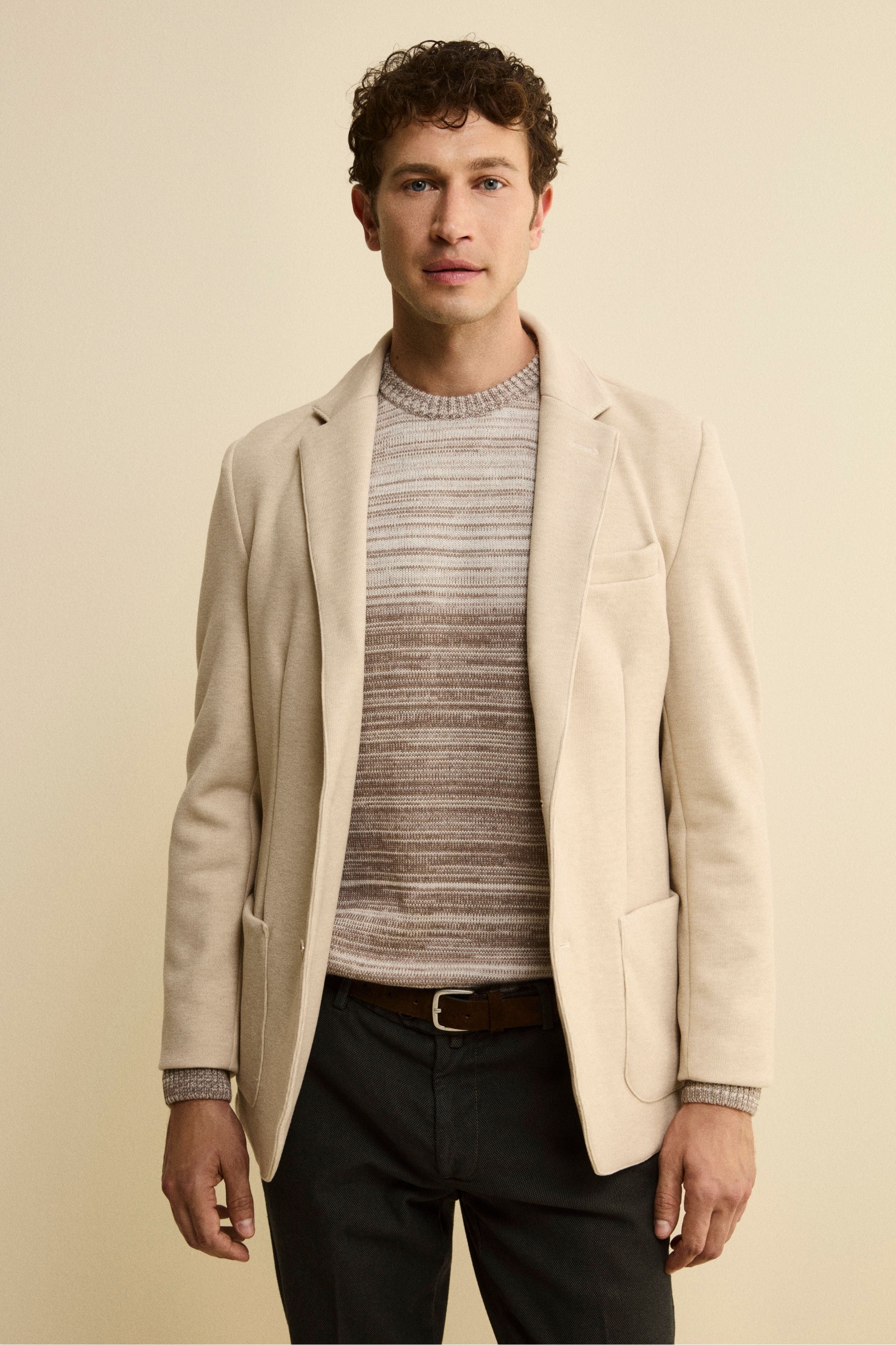 Unlined Single-Breasted Jersey Blazer - Natural