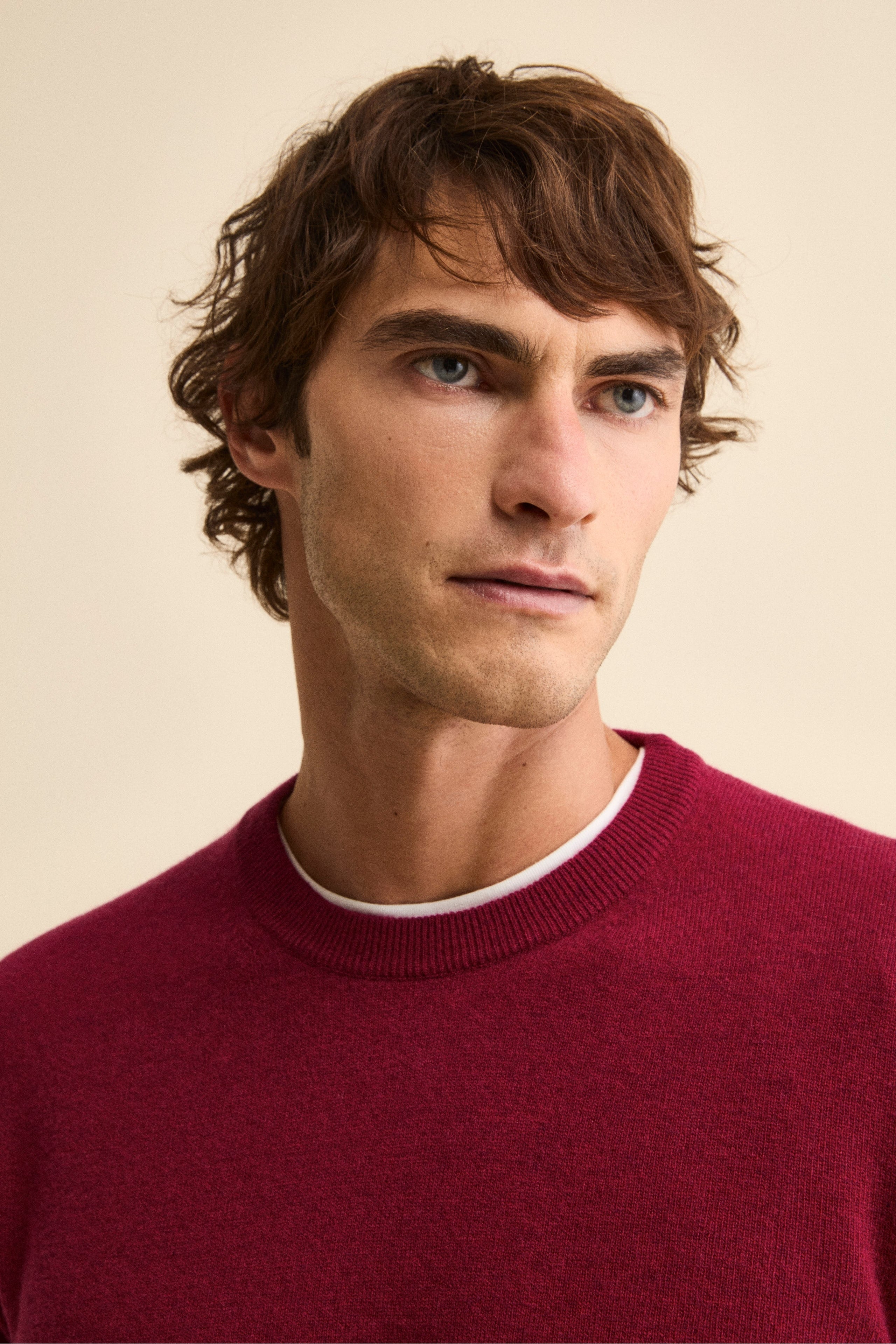 Crew-neck sweater in wool - Burgundy