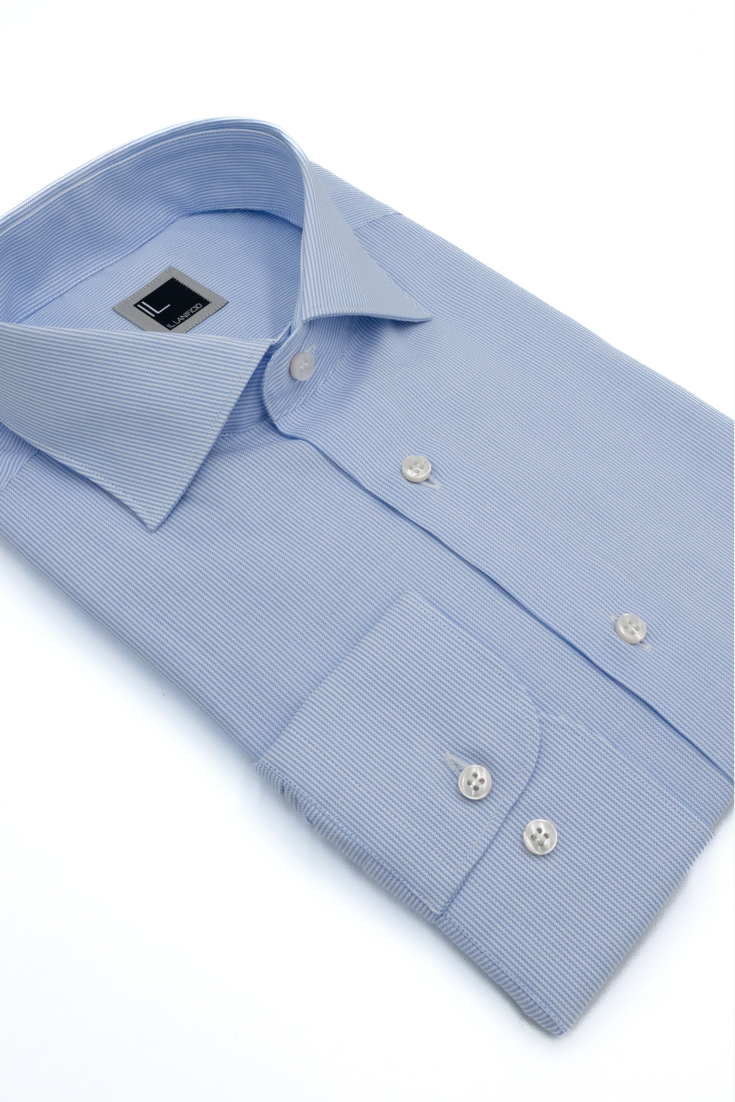 Regular Fit Striped Shirt with French Collar - Light blue stripe