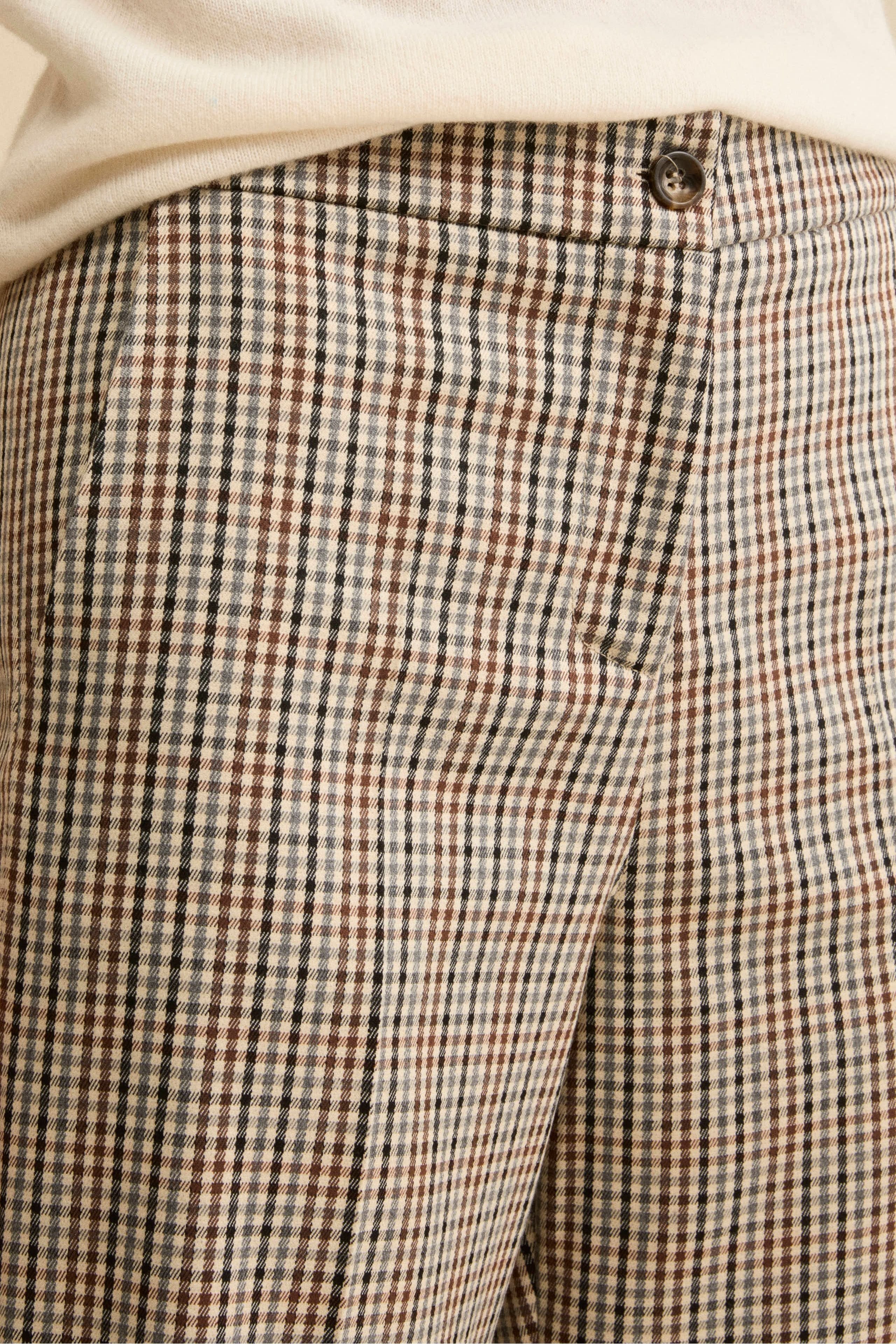Checked Straight-Fit Trousers with Cuffed Hem - Beige check