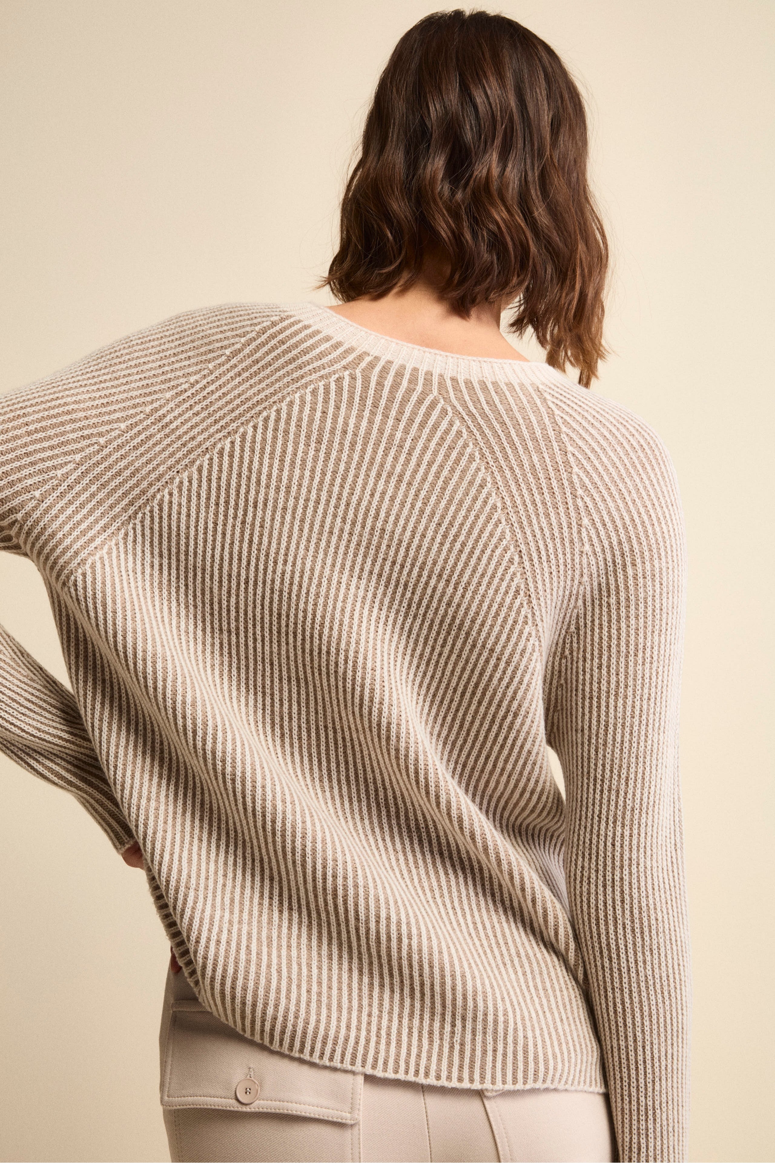 Patterned Merino Wool Sweater (English Rib) - Beige pattern