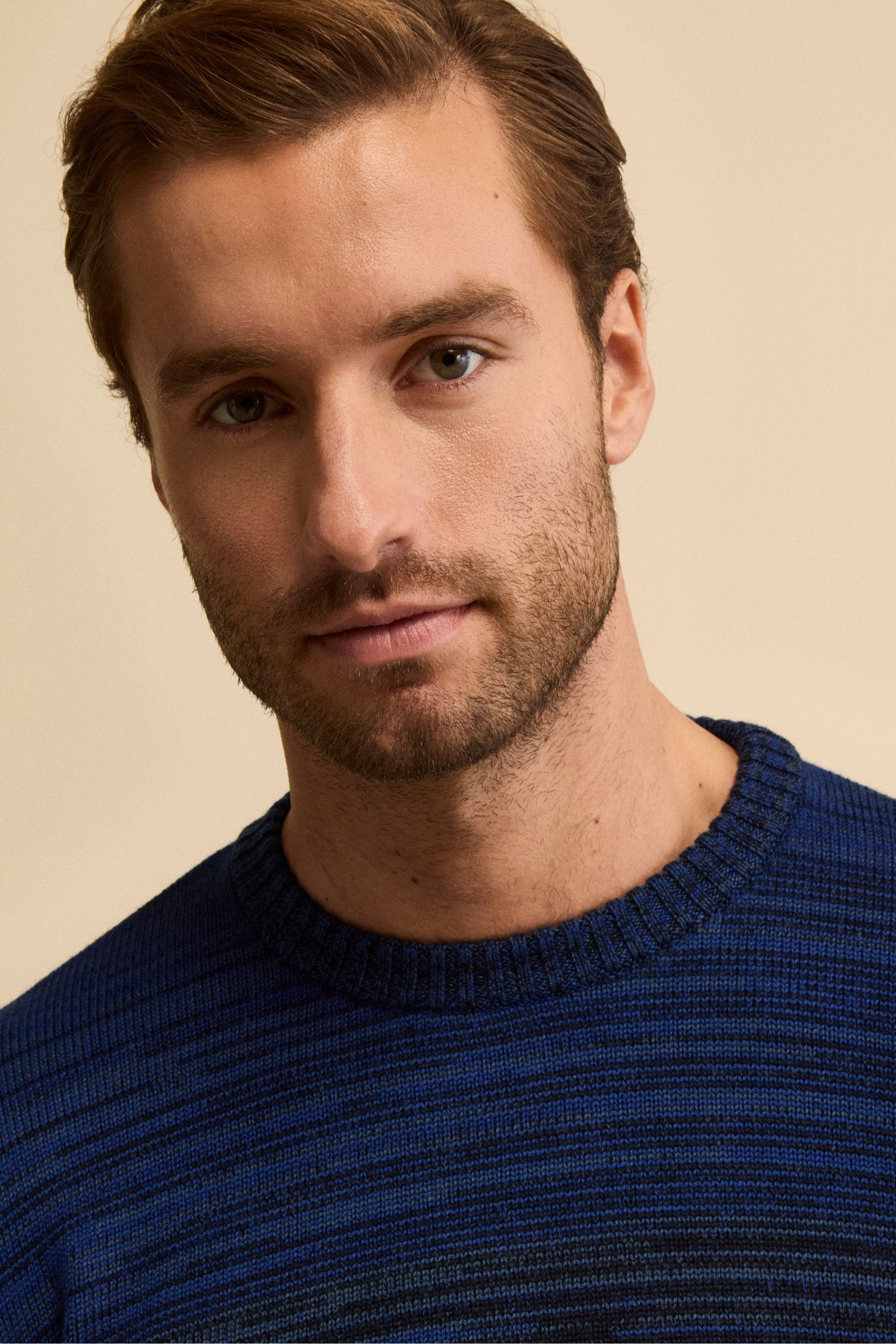 Striped Merino Wool Sweater - Medium blue