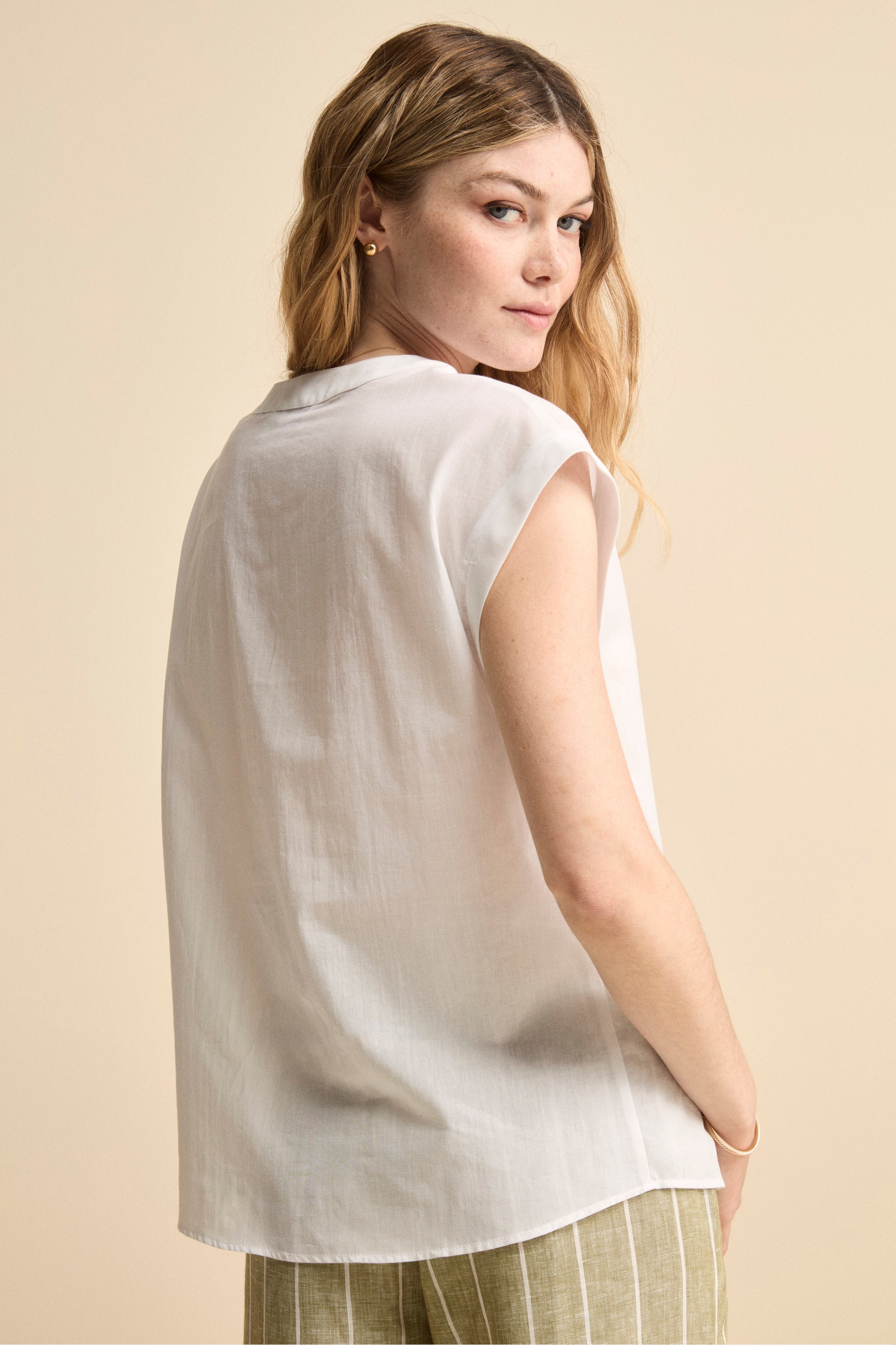 Top Leggero in Cotone con Taschino - PANNA