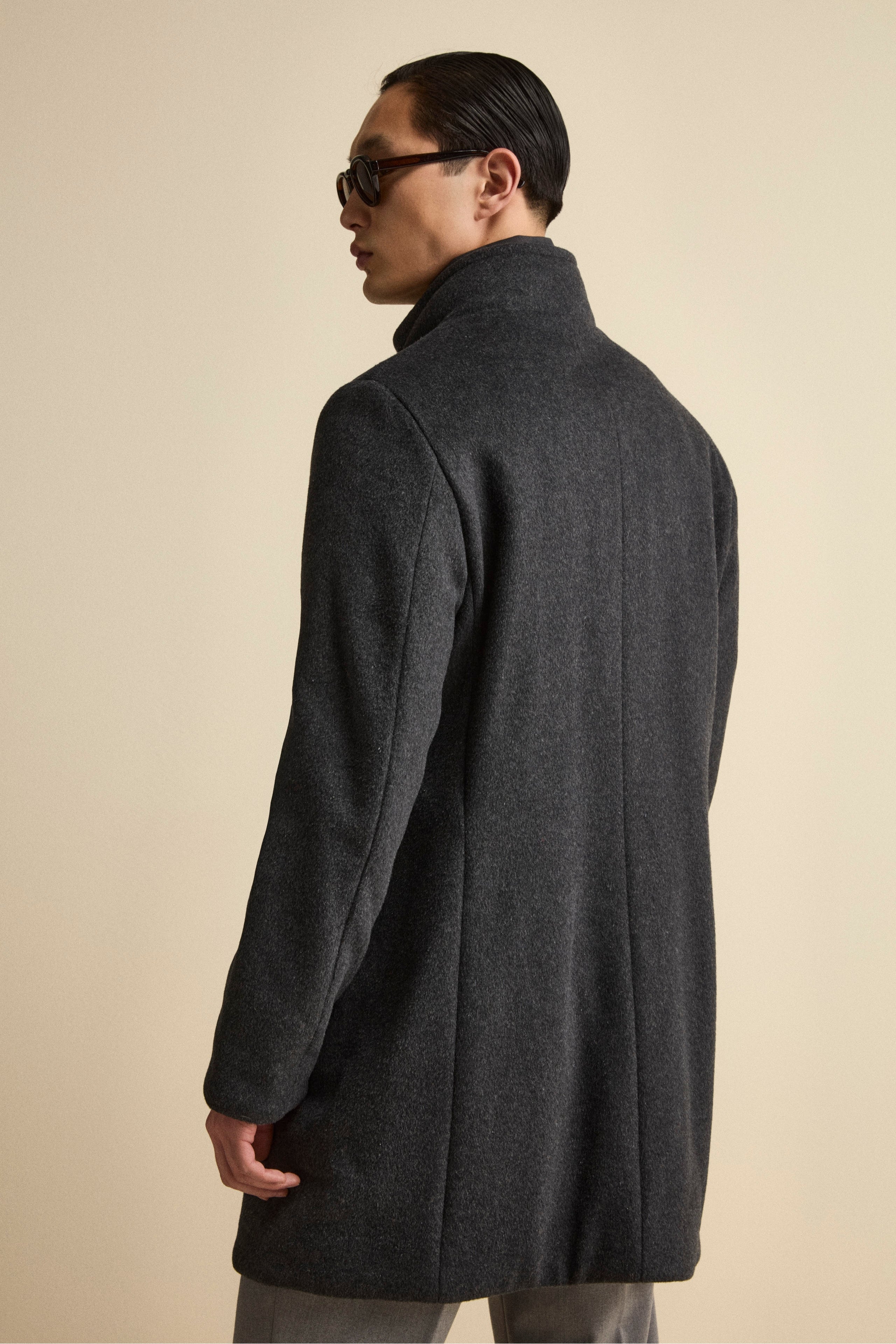 Midi Coat in Wool Blend with Removable Zip-Out Bib - Charcoal grey