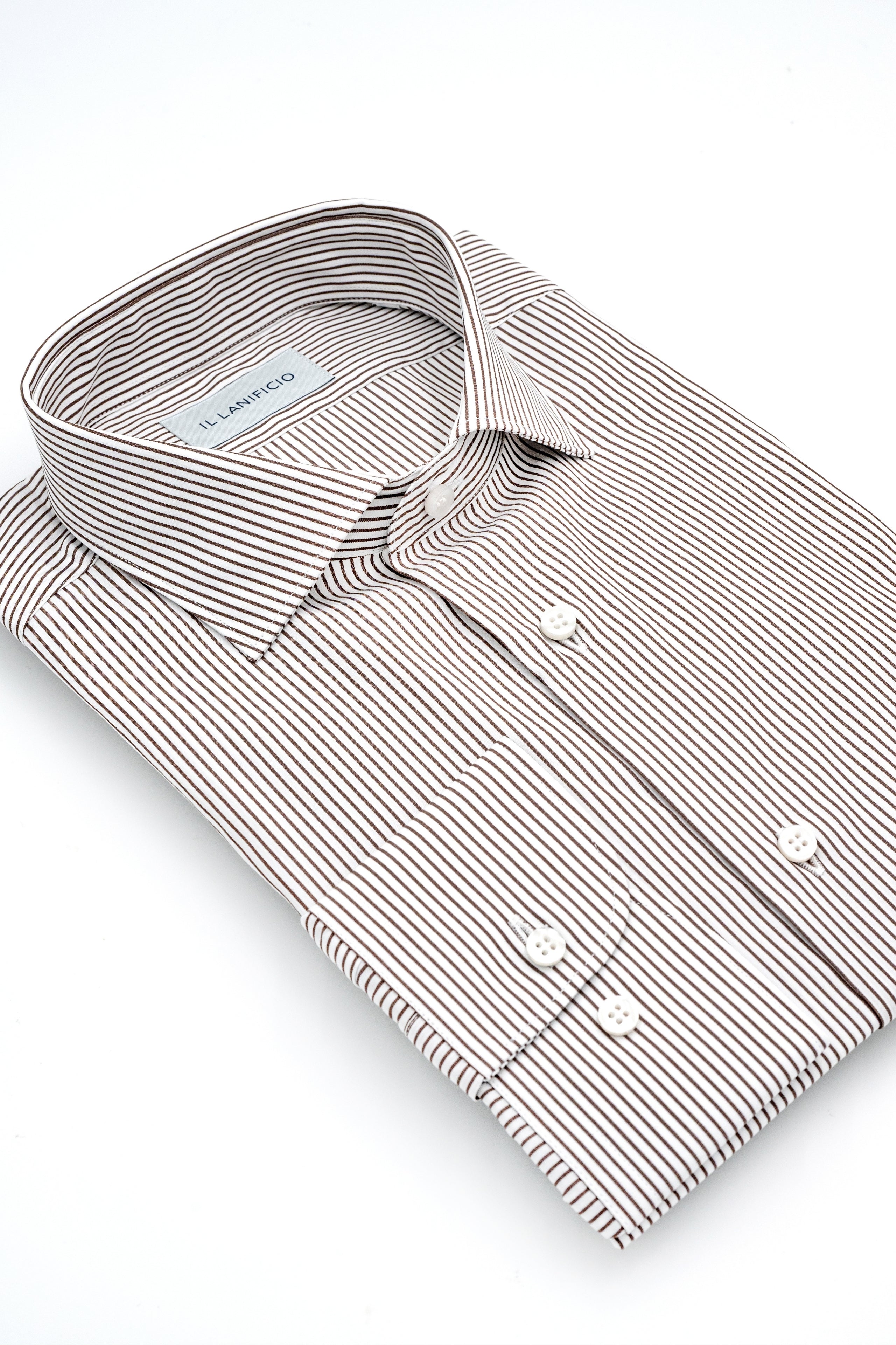 Custom-Fit Patterned Dobby Cotton Shirt - Brown stripe