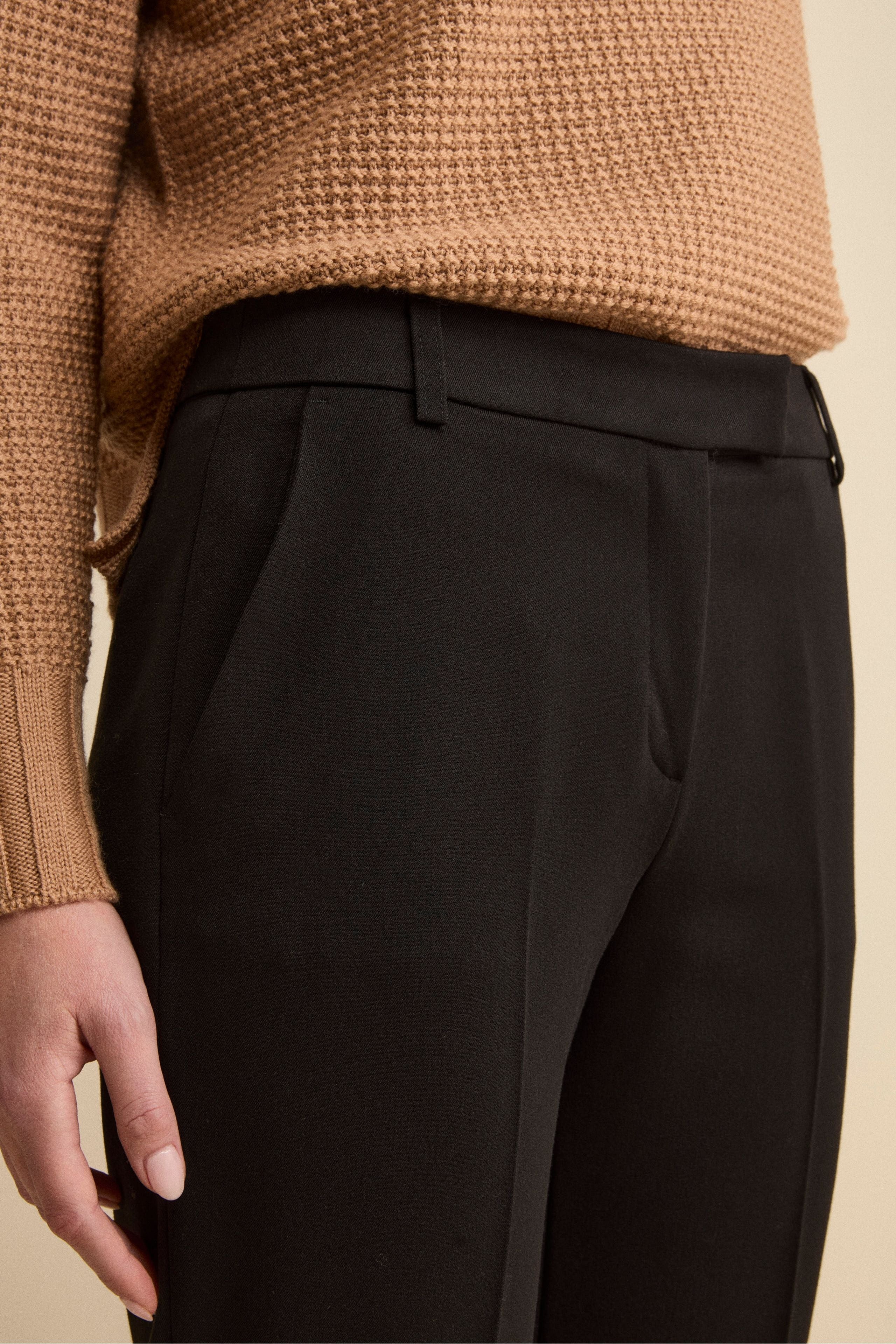 Regular Fit Cigarette Pants - BLACK