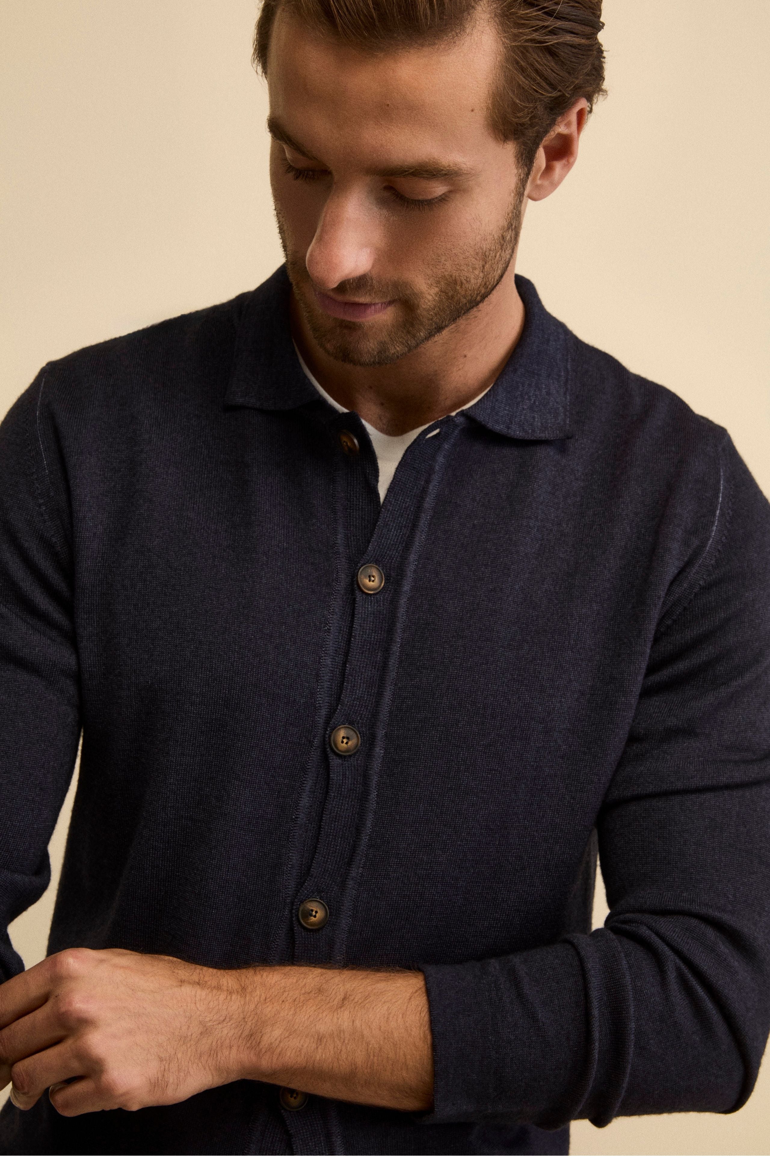 Regular Fit Cardigan in Merino Wool - BLUE MARINE