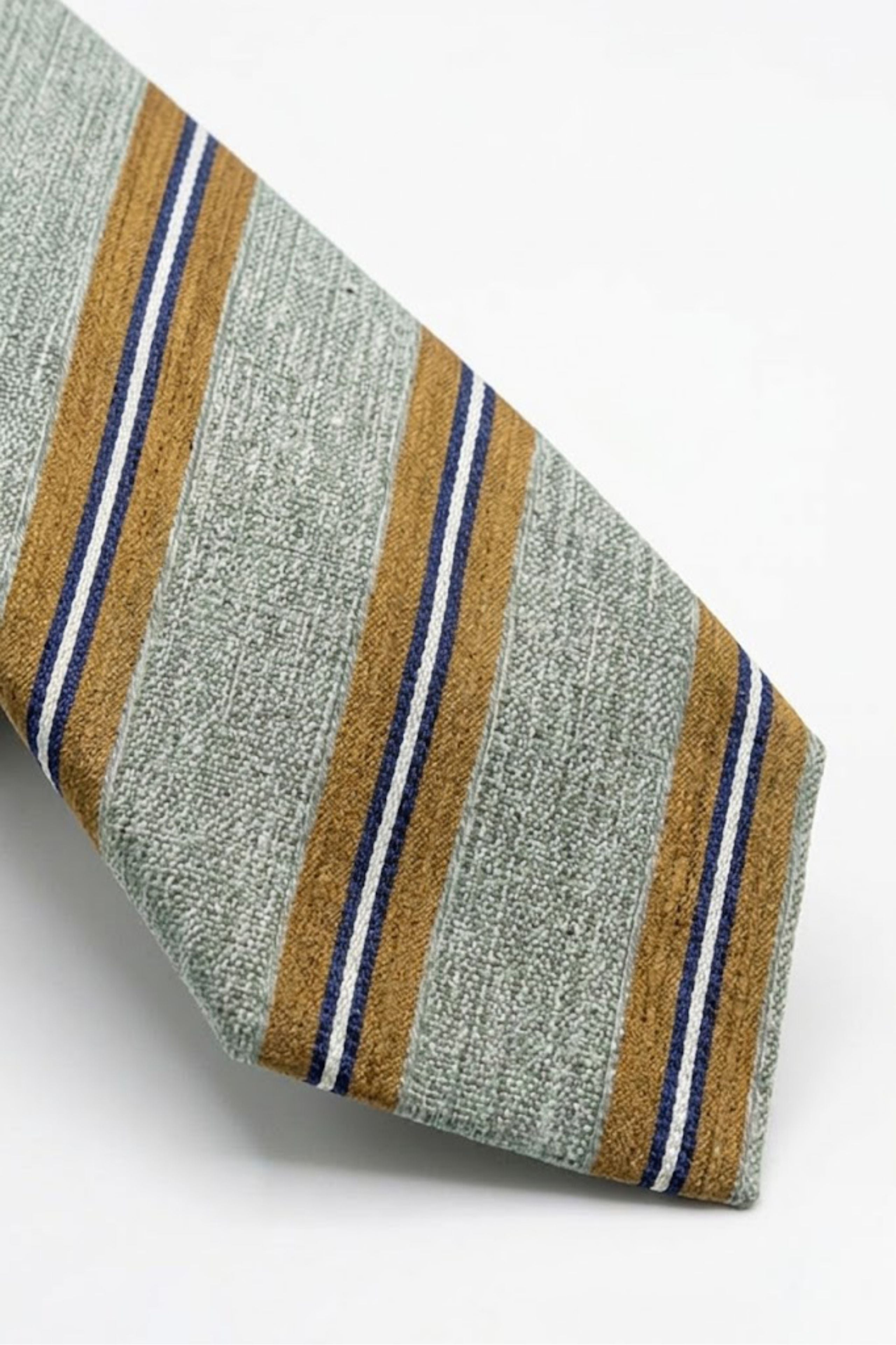 Cravate en Lin et Soie à Rayures - Rayure beige