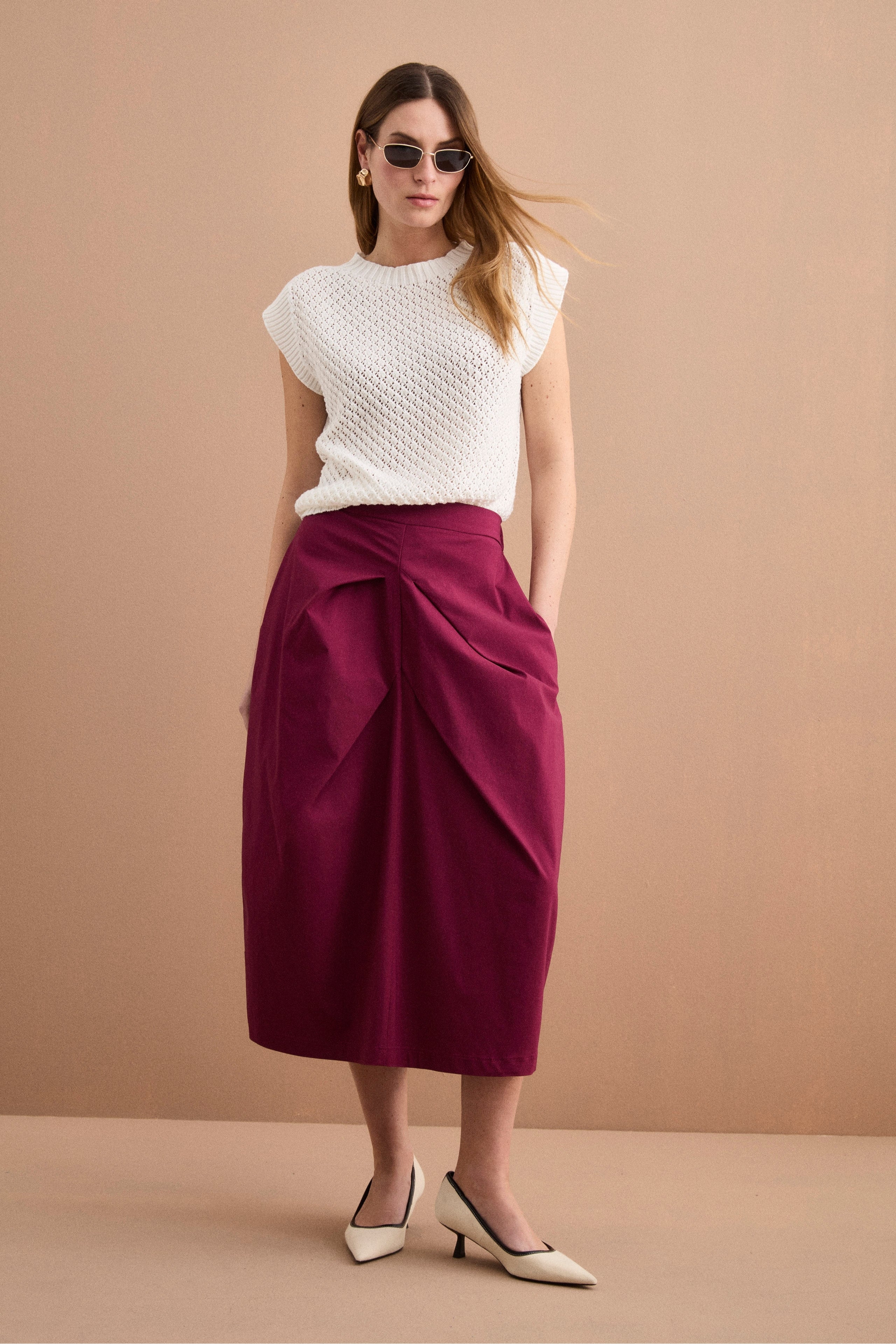 Gilet Over Traforato con Scollo Barchetta - BIANCO