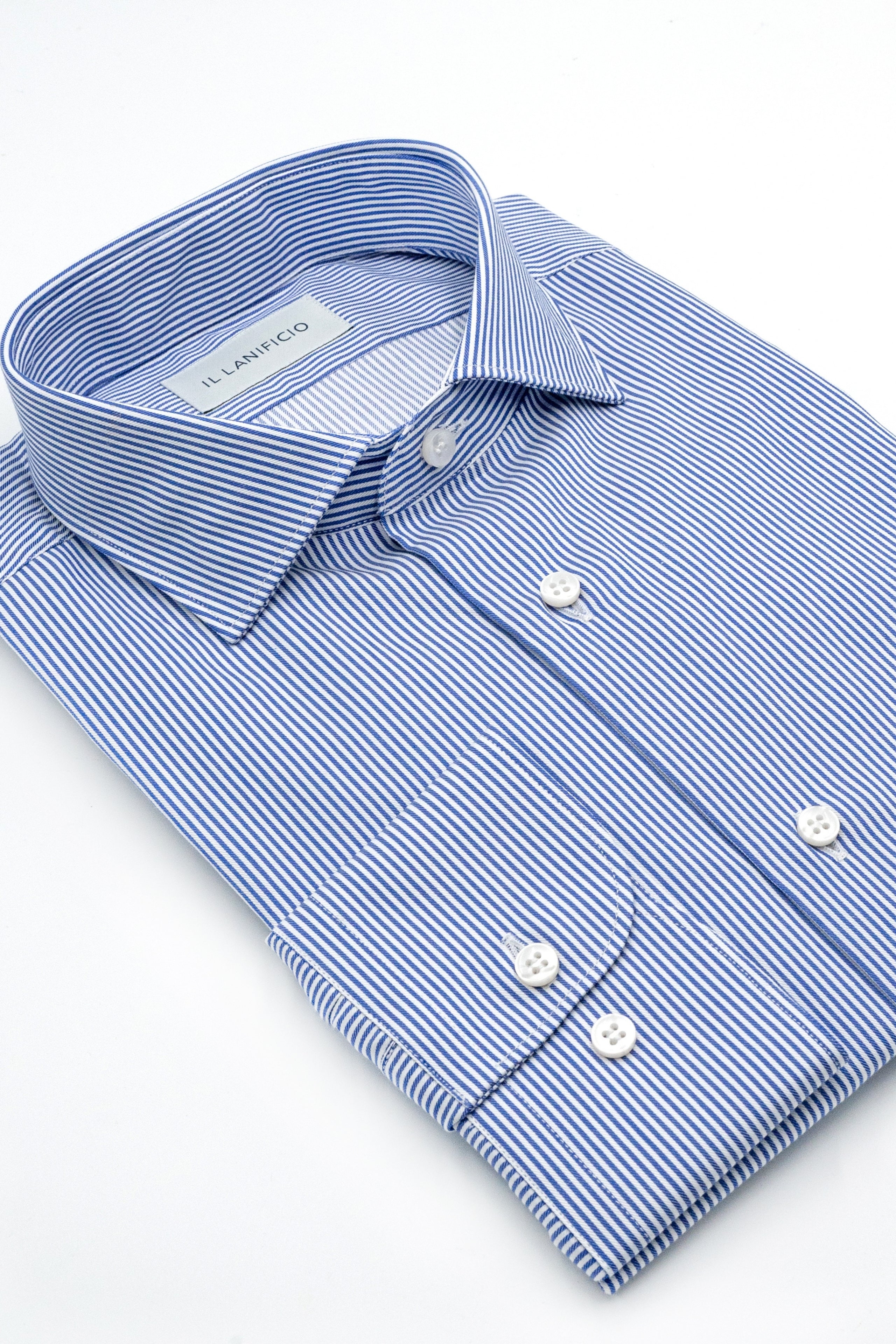 Custom-Fit Patterned Cotton Twill Shirt - LIGHT BLUE STRIPED