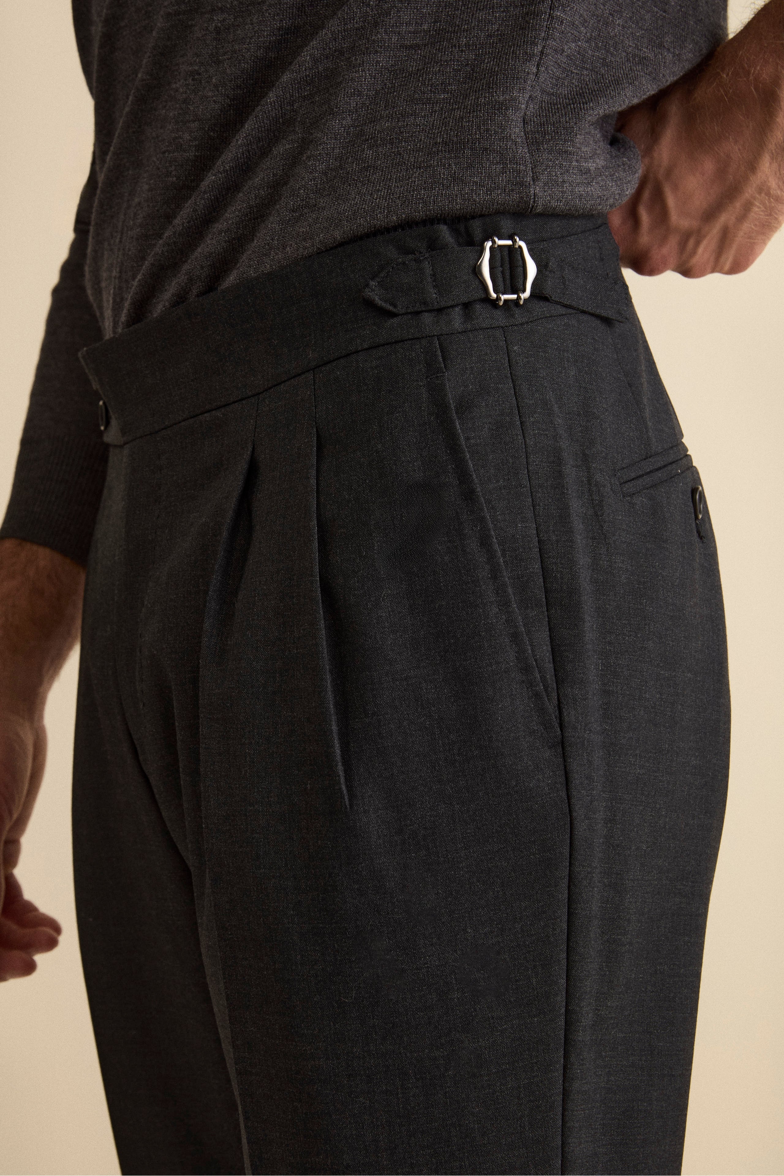 Pantalon Droit en Laine Vierge avec Revers - Gris anthracite