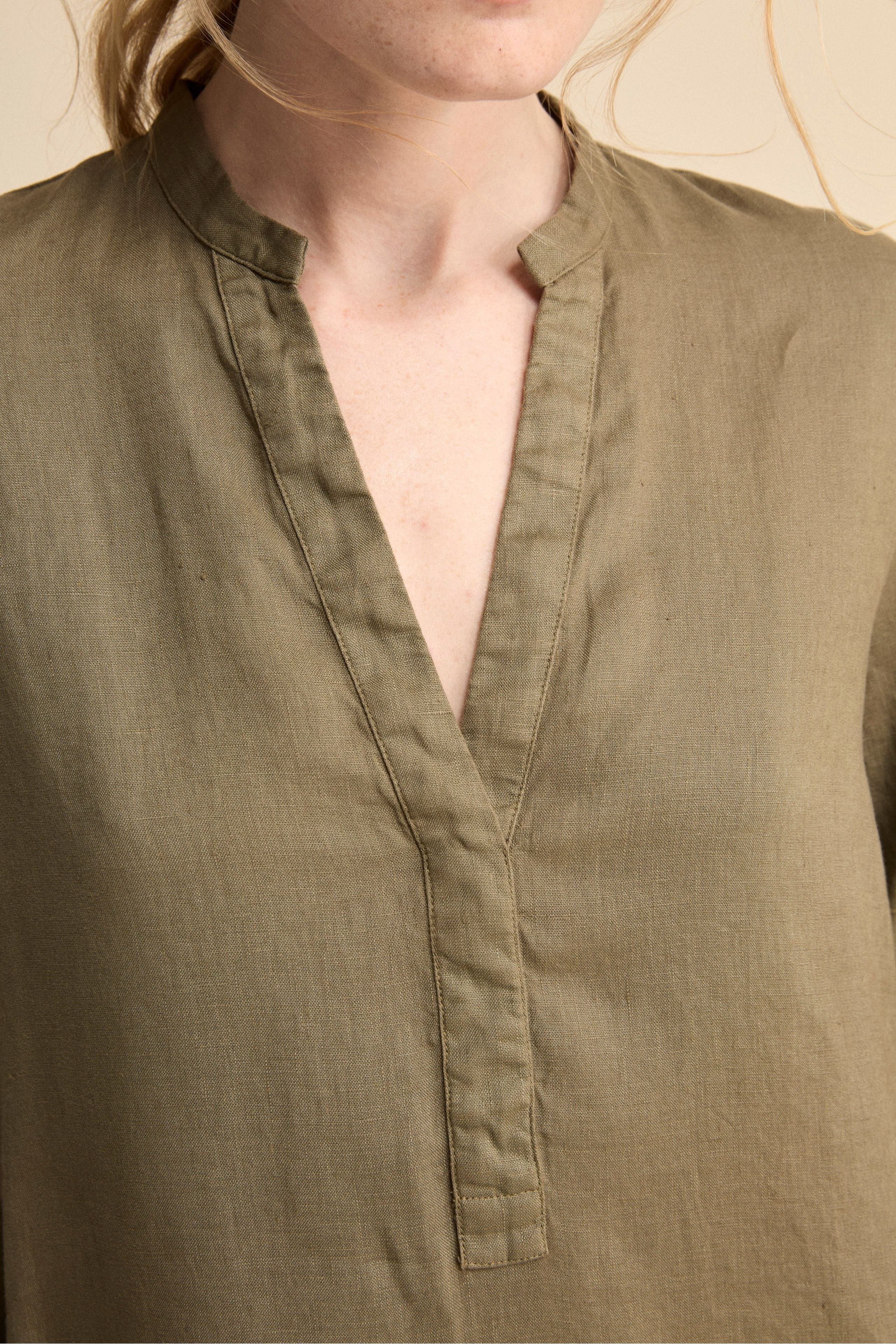 Caftano Lungo in Puro Lino - VERDE MILITARE