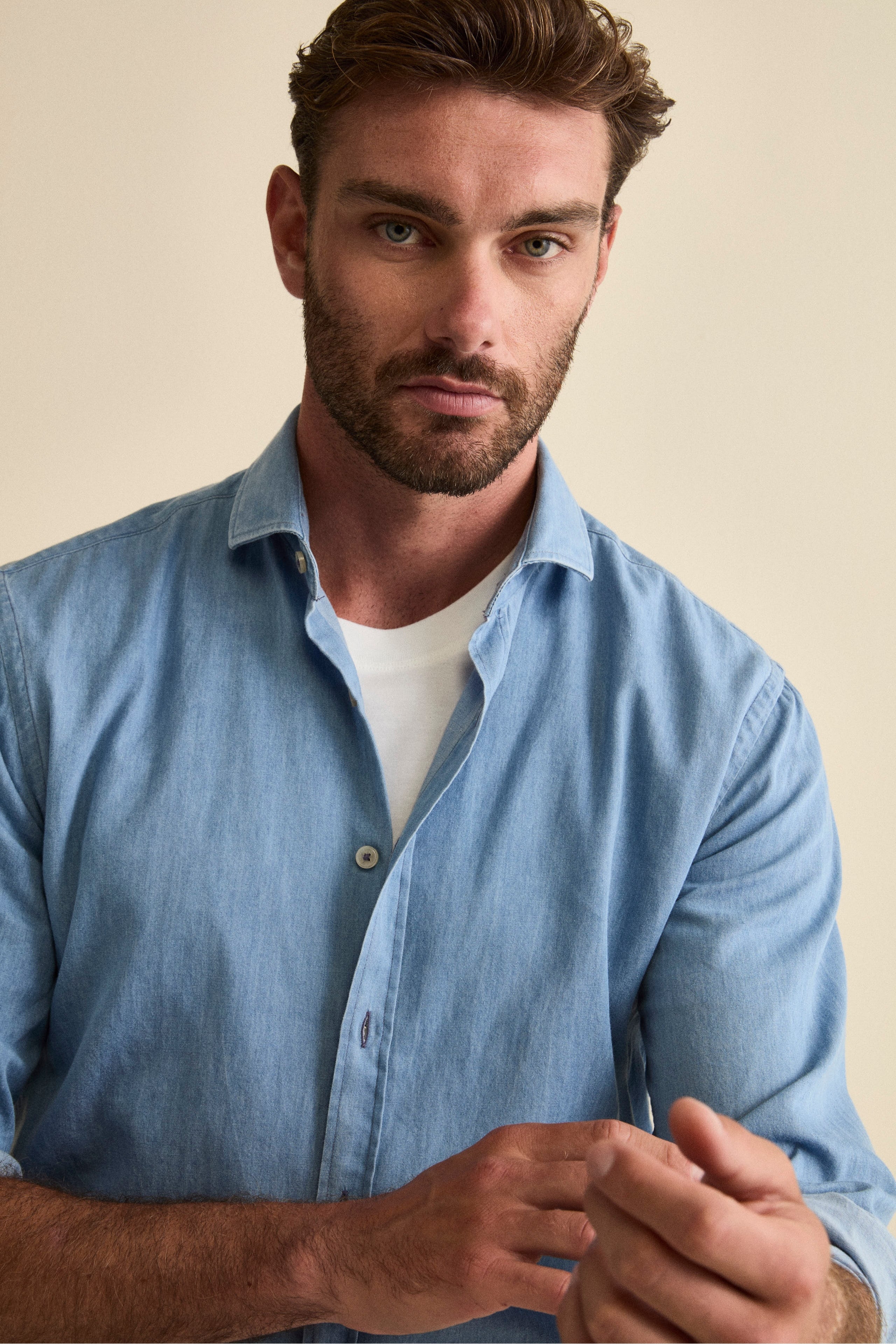 Custom Fit Denim Shirt in Cotton - -