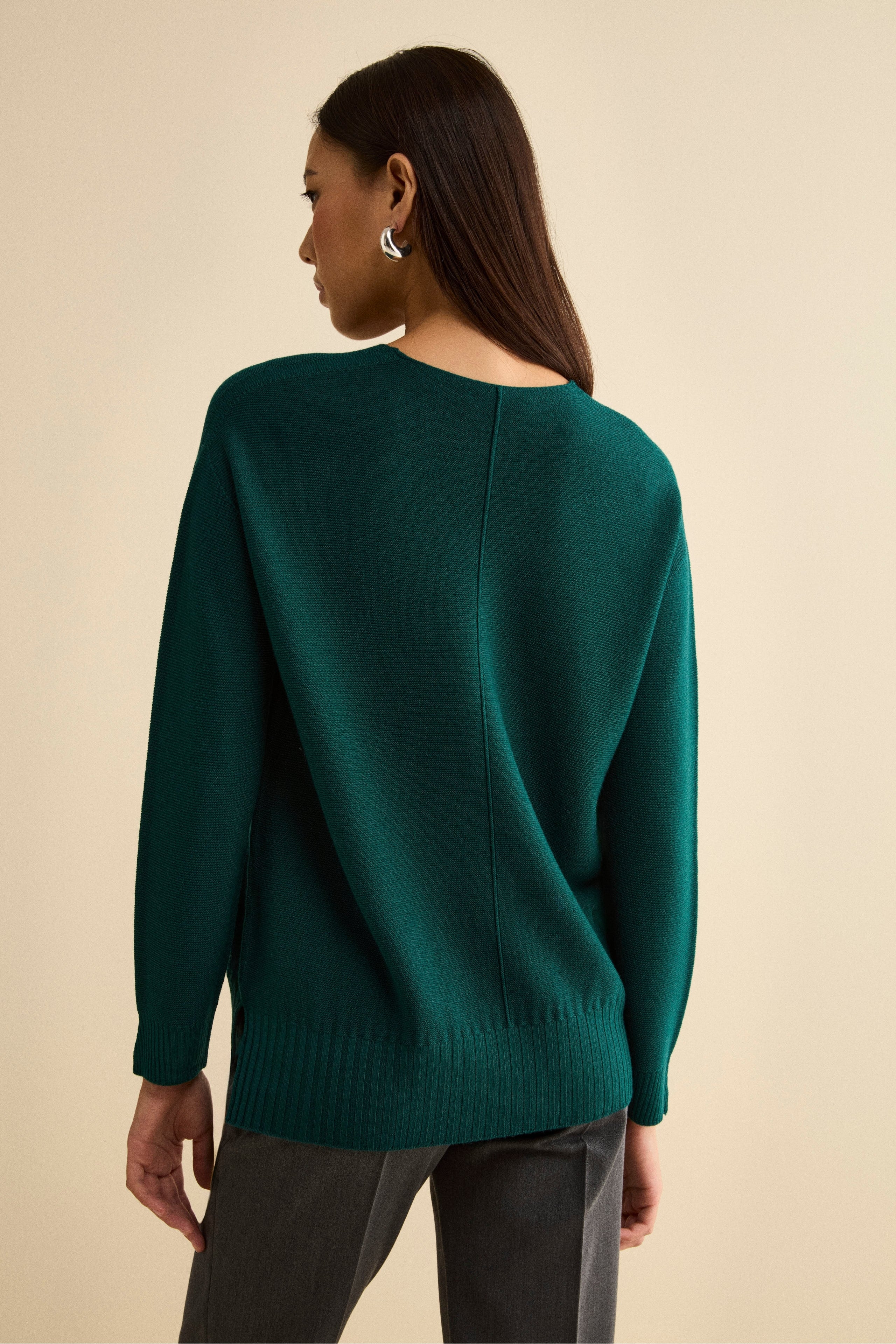Oversized Merino Wool V-Neck Sweater - GREEN