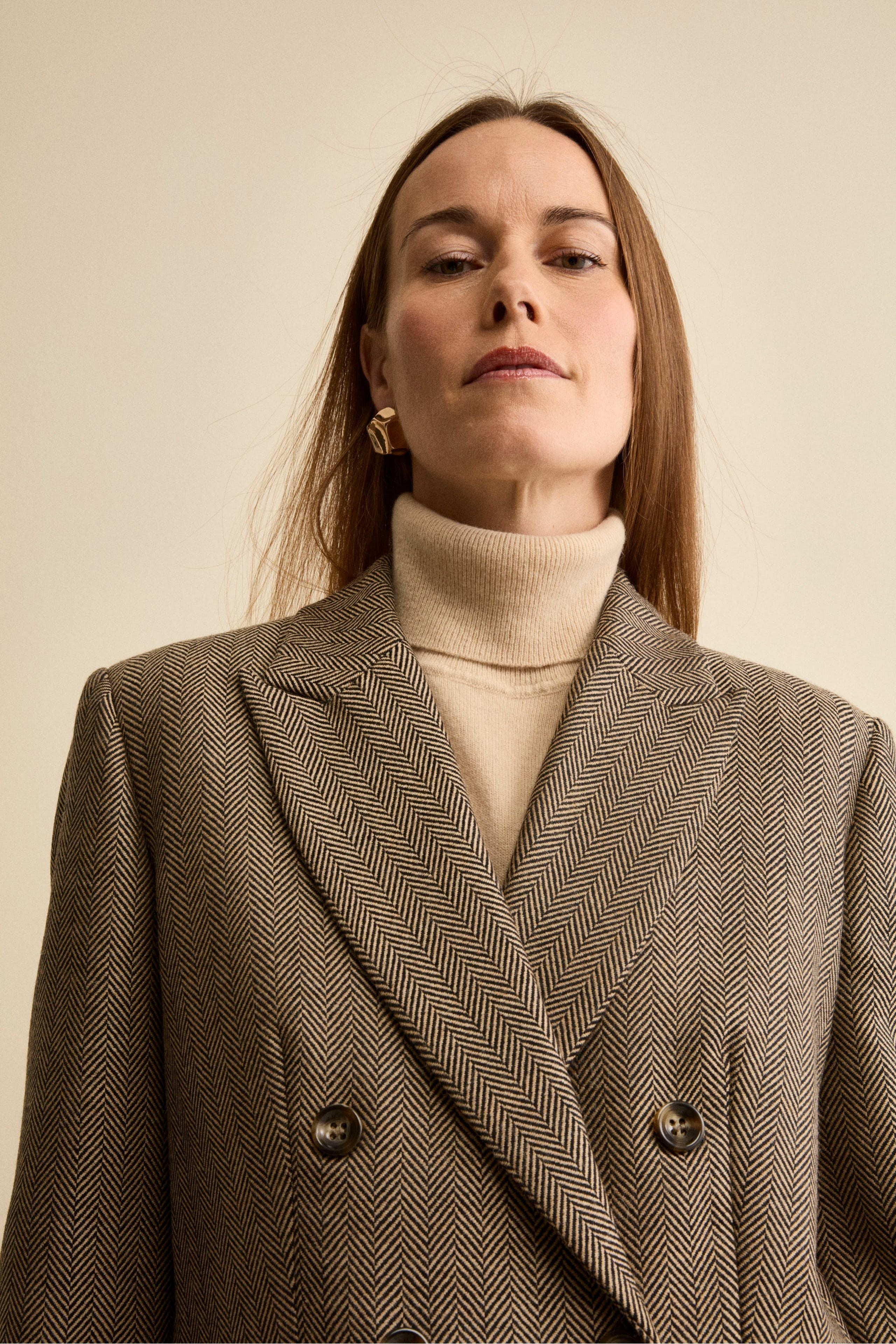 Lined Double-Breasted Blazer in Virgin Wool - BRICK HERRINGBONE