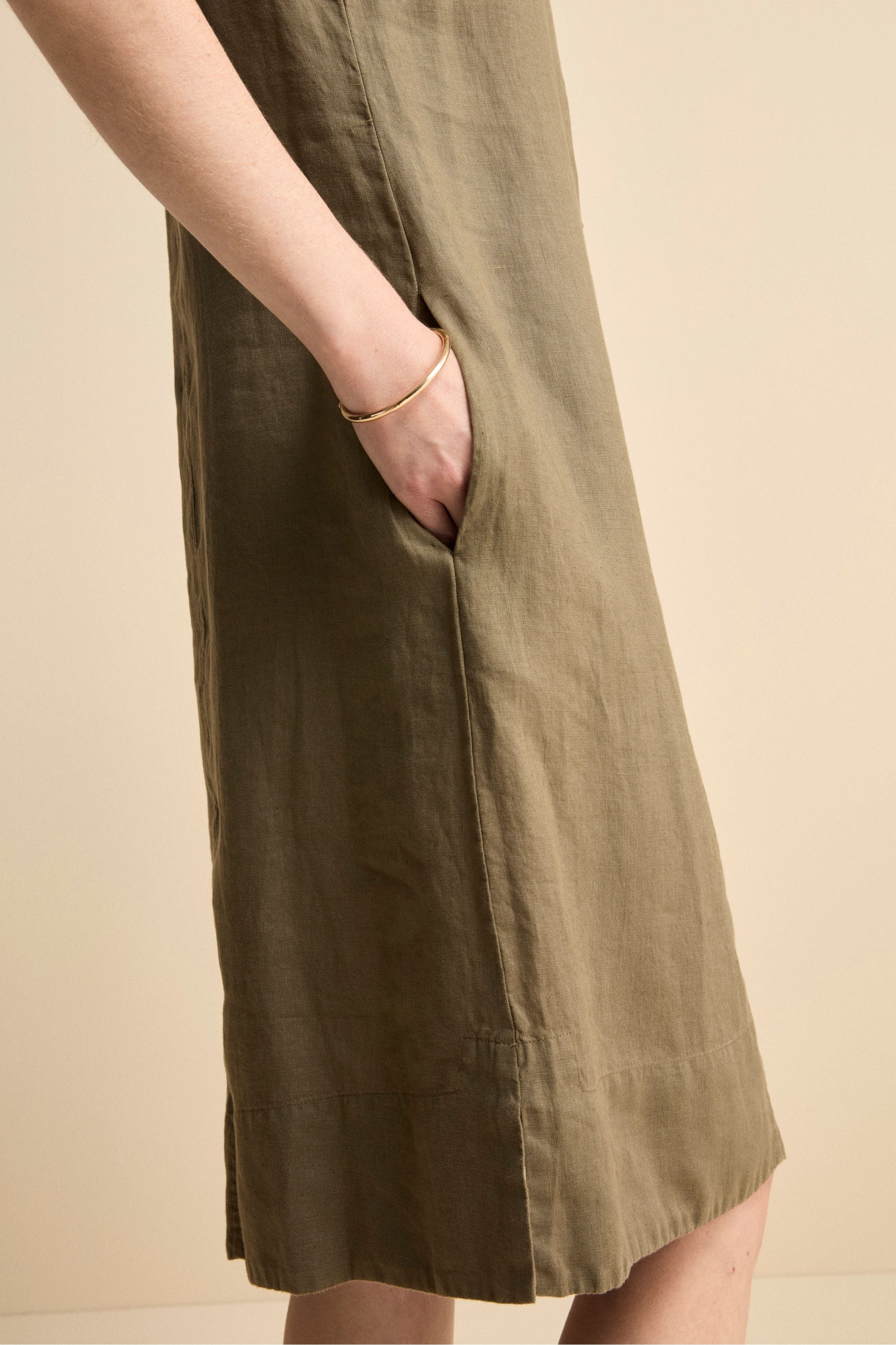 Abito Chemisier Smanicato in Lino - VERDE MILITARE