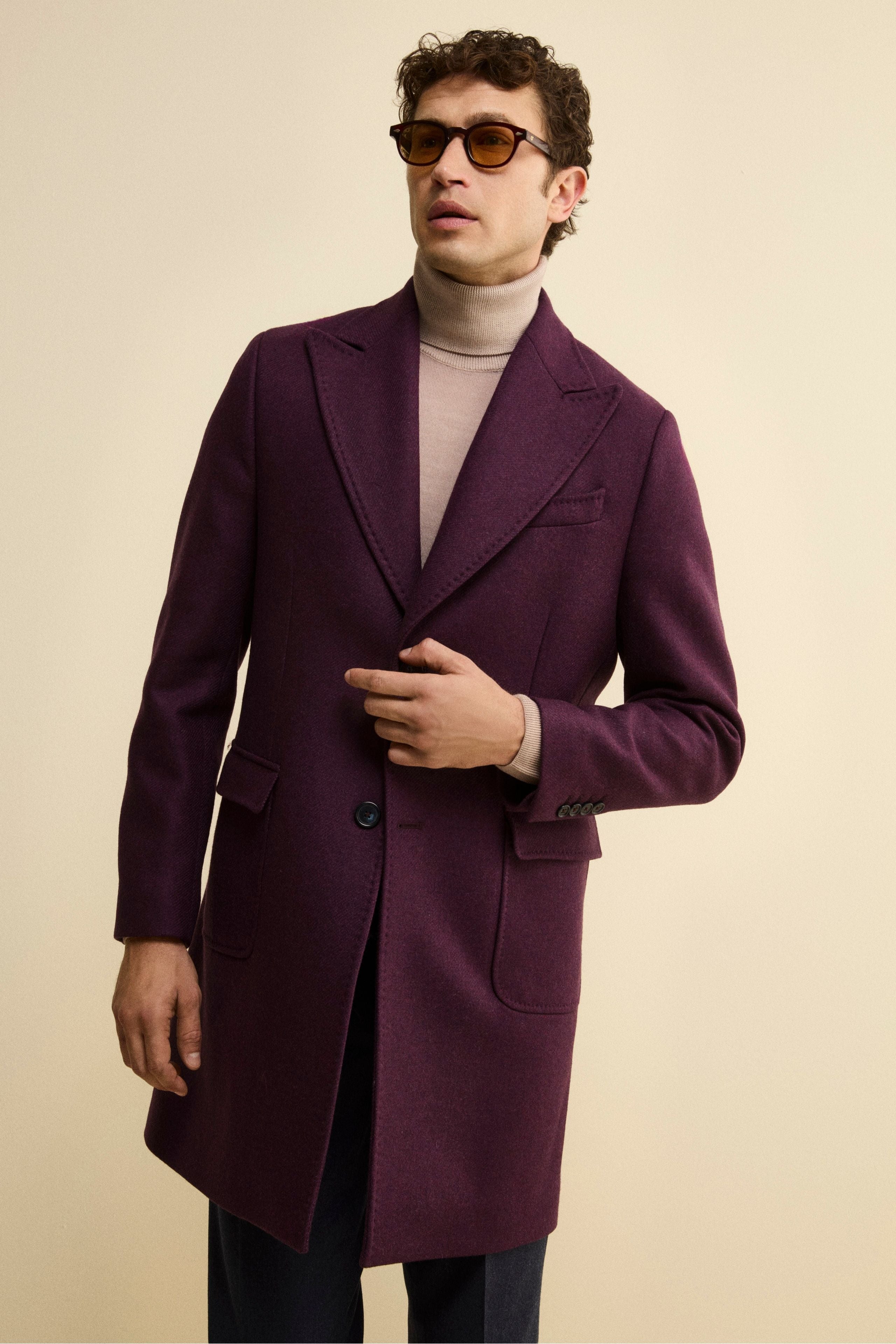 Twill Coat in Wool - Dark purple