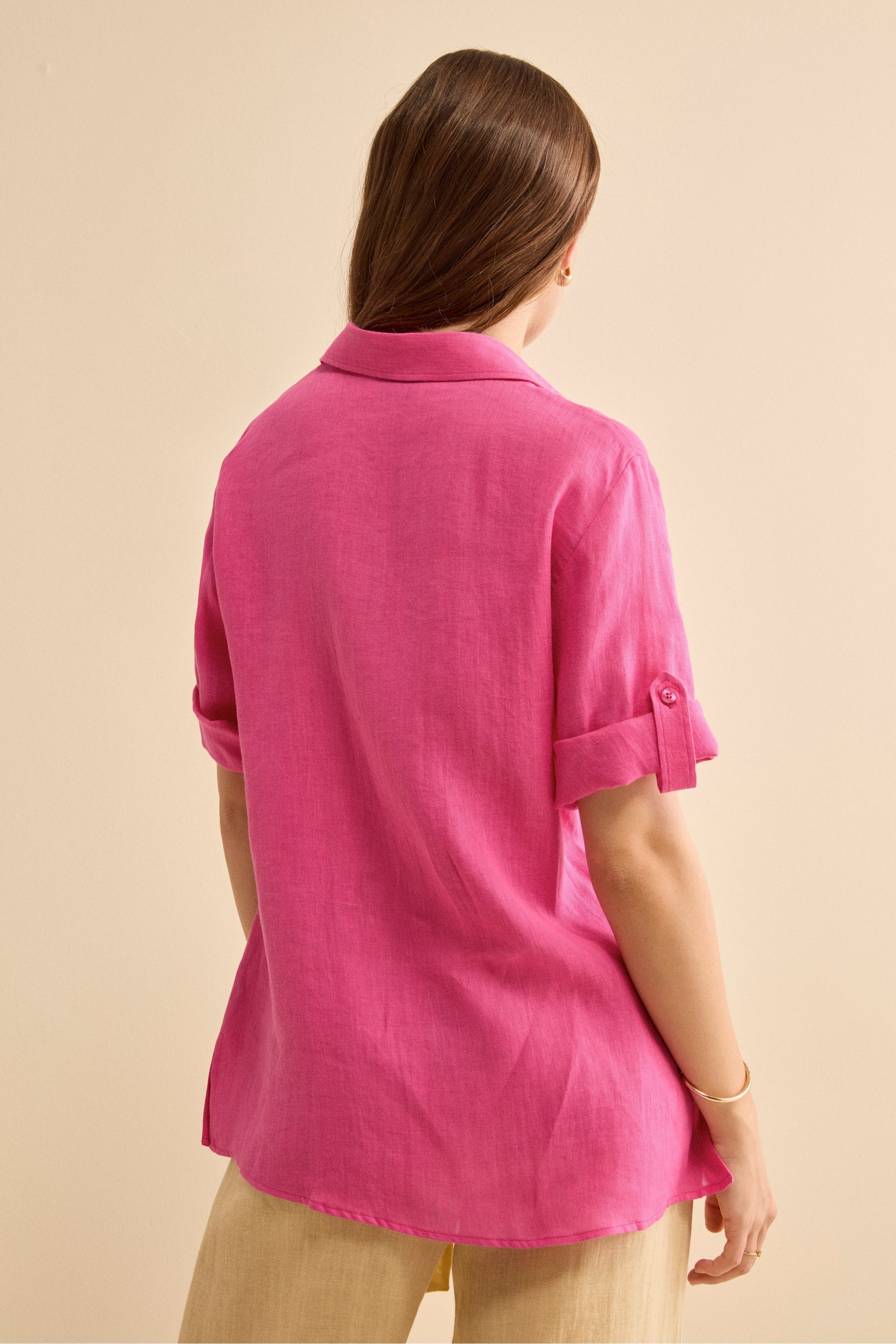 Camicia Over in Lino con Risvolto - FUXIA