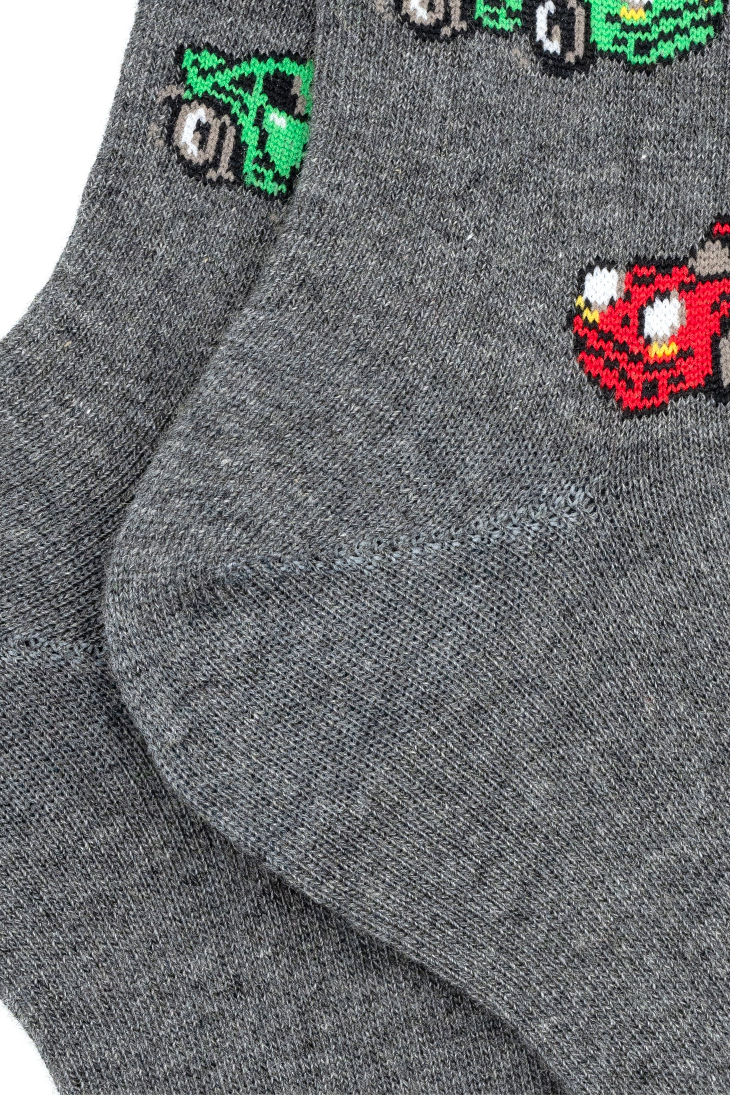 Short Cotton Socks with Car Pattern - Medium grey