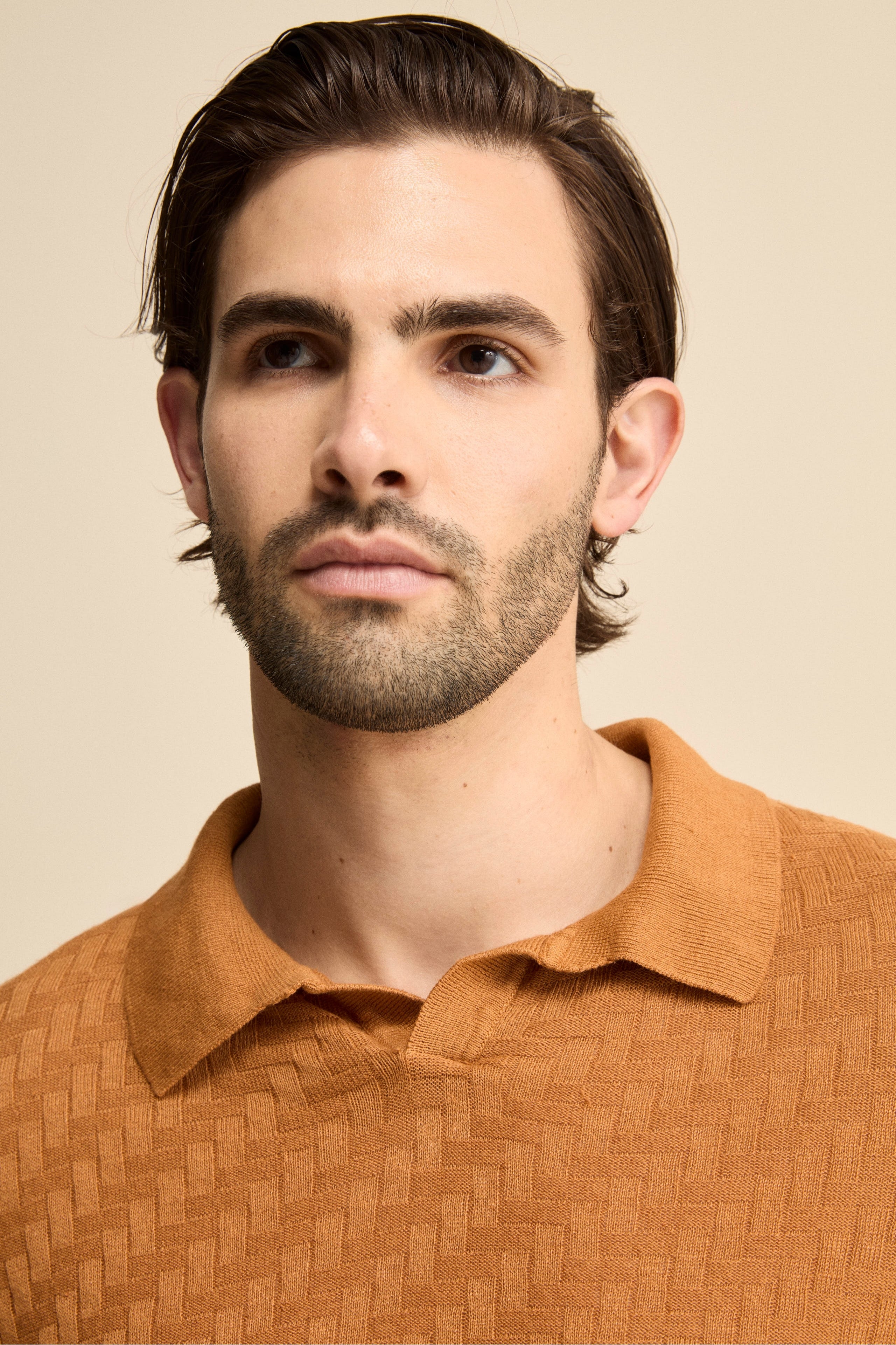 Polo Derby Mezza Manica in Misto Lino - NOCCIOLA