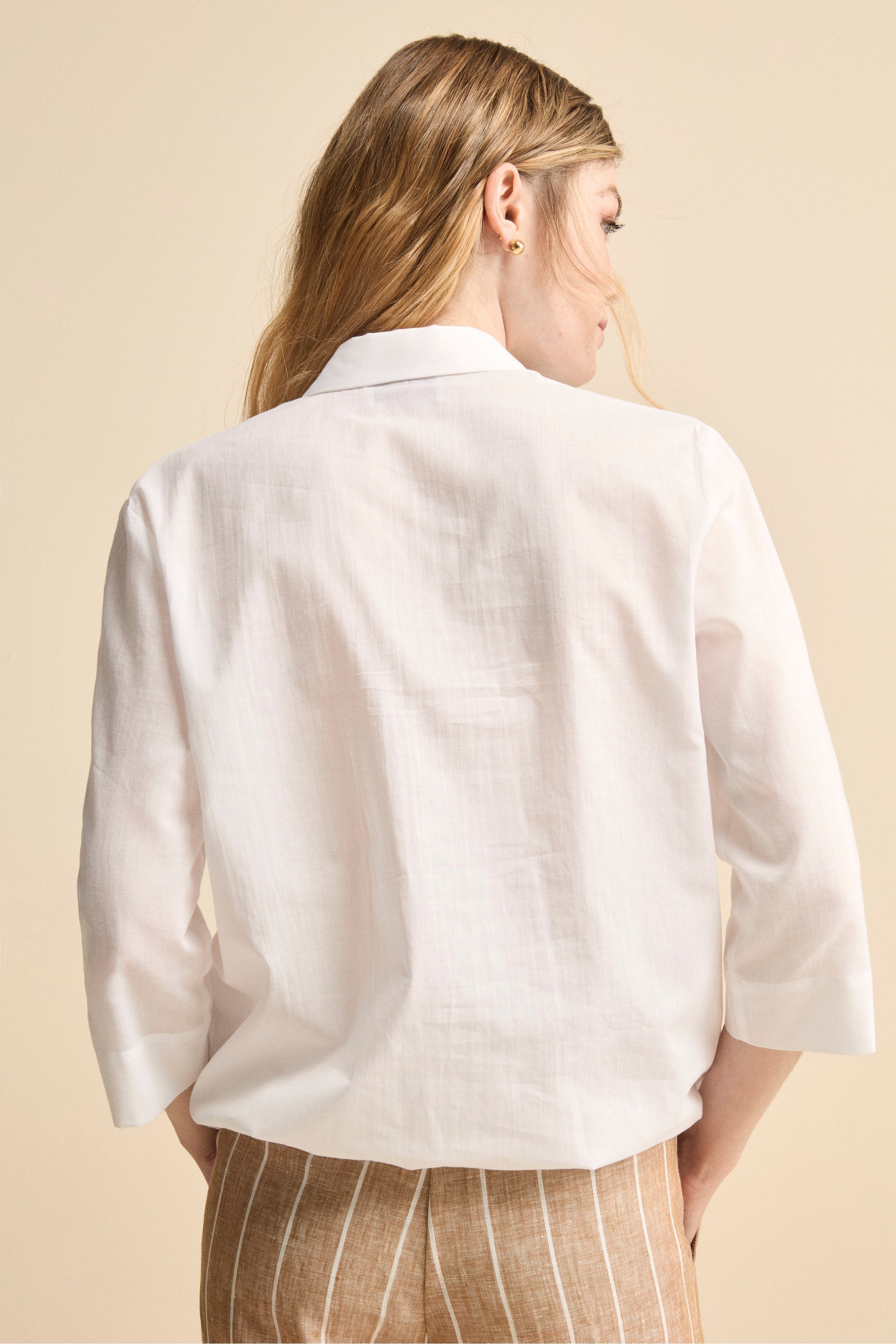 Camicia Over in Cotone con Coulisse - PANNA