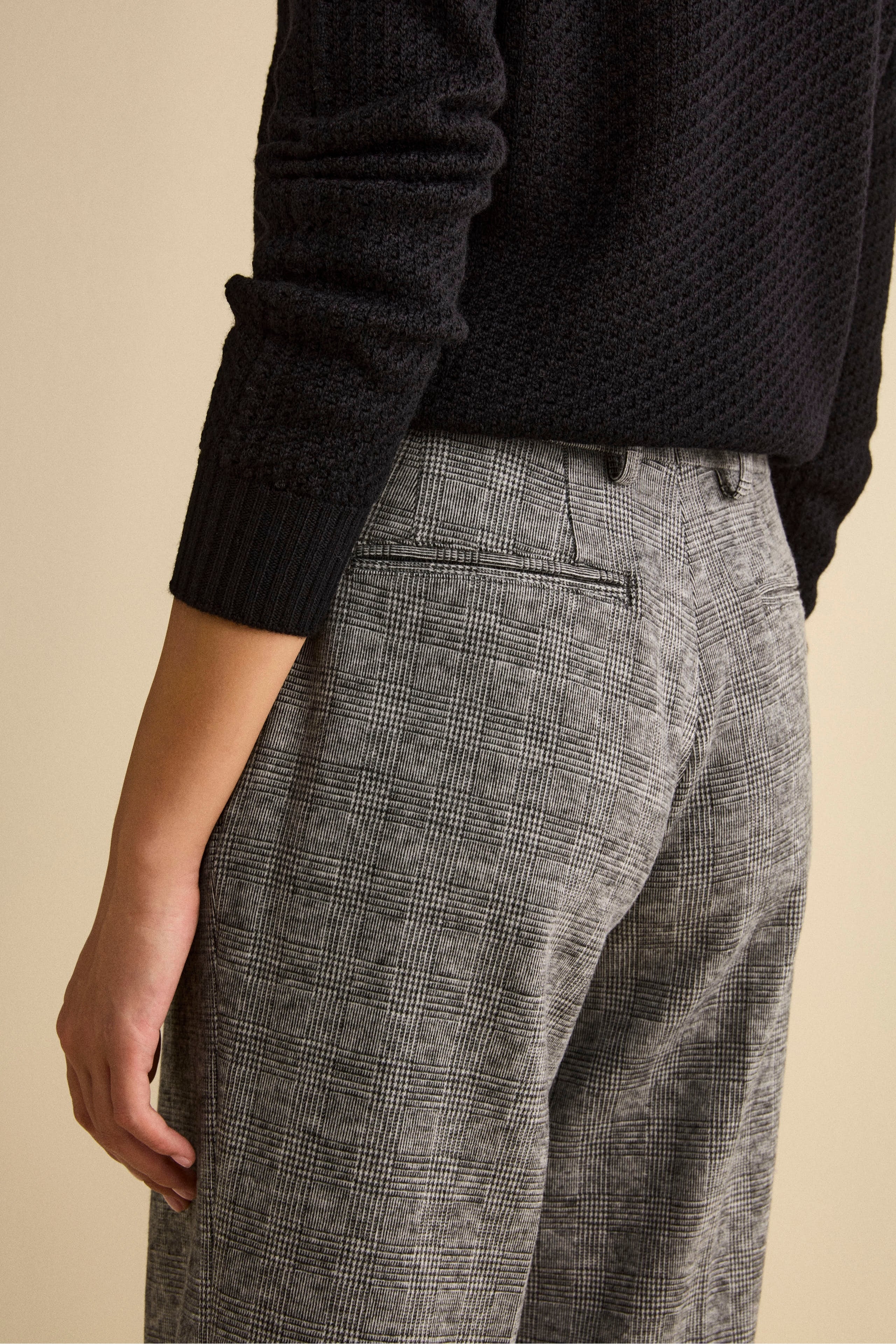 Checked Palazzo Trousers with Pleats - Grey check