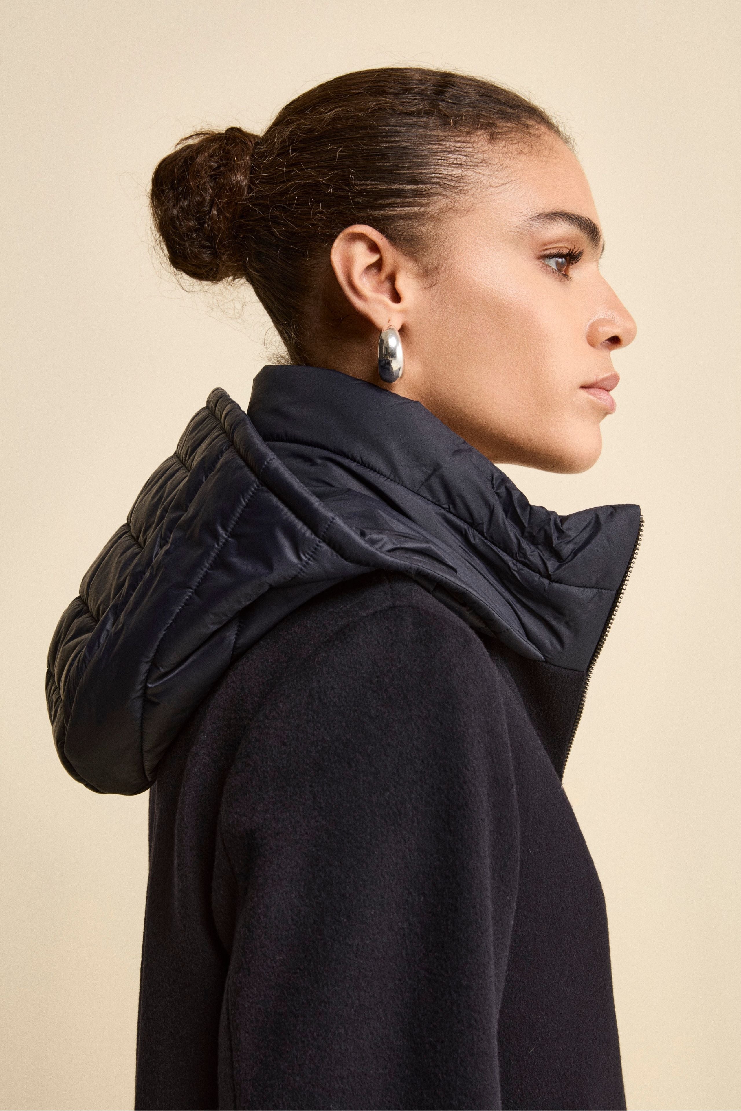 Midi Coat in Wool and Cashmere with Zip and Hood - BLUE