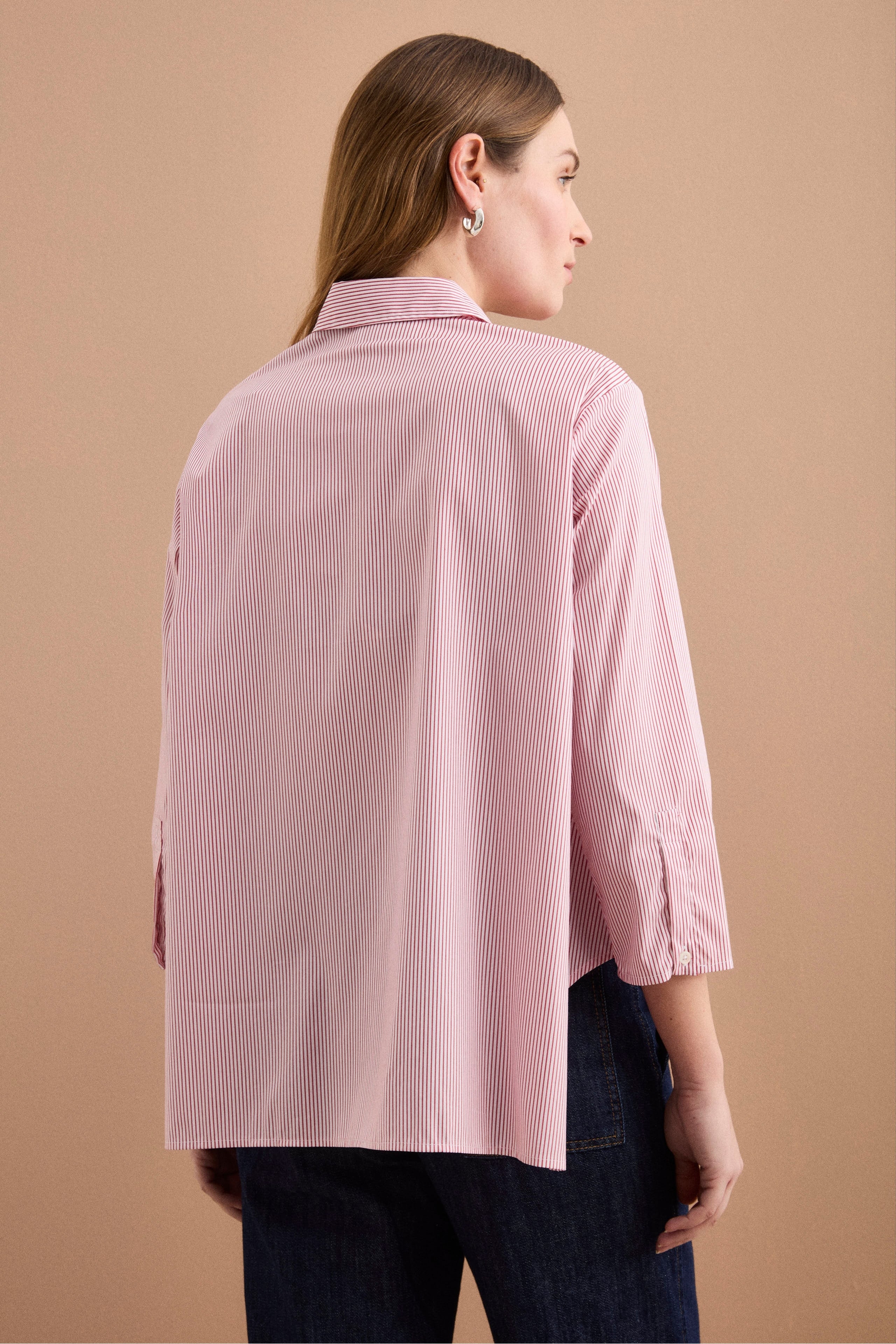 Camicia Fantasia Over in Misto Cotone - RIGATO BIANCO/ROSSO