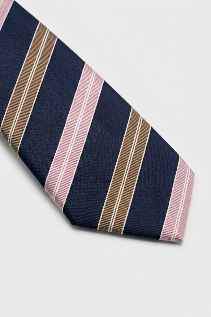 Cravate Jacquard en Soie à Rayures - Rayures bleu-brun