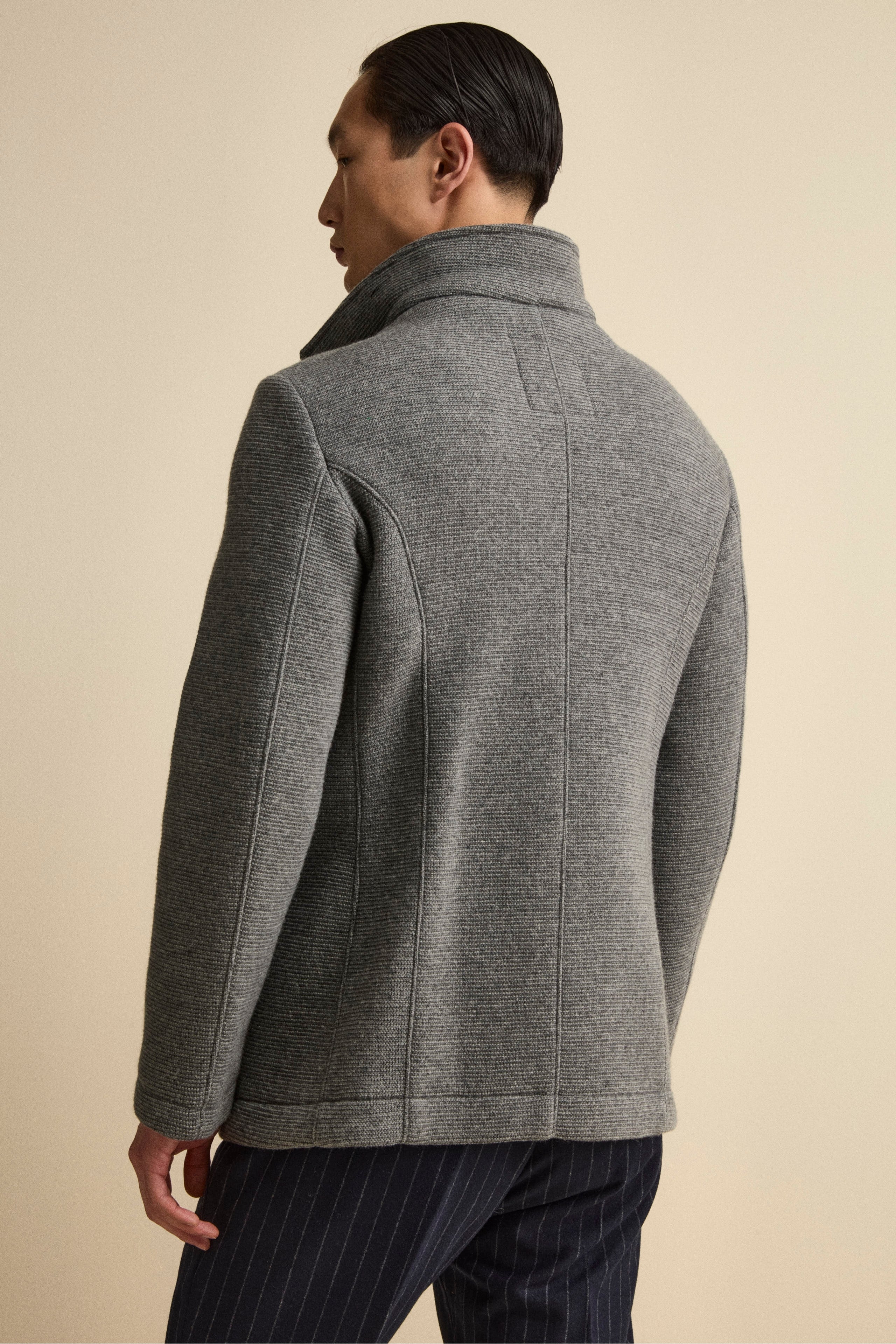 Wool-Blend Double-Breasted Peacoat with Bib - Grey melange
