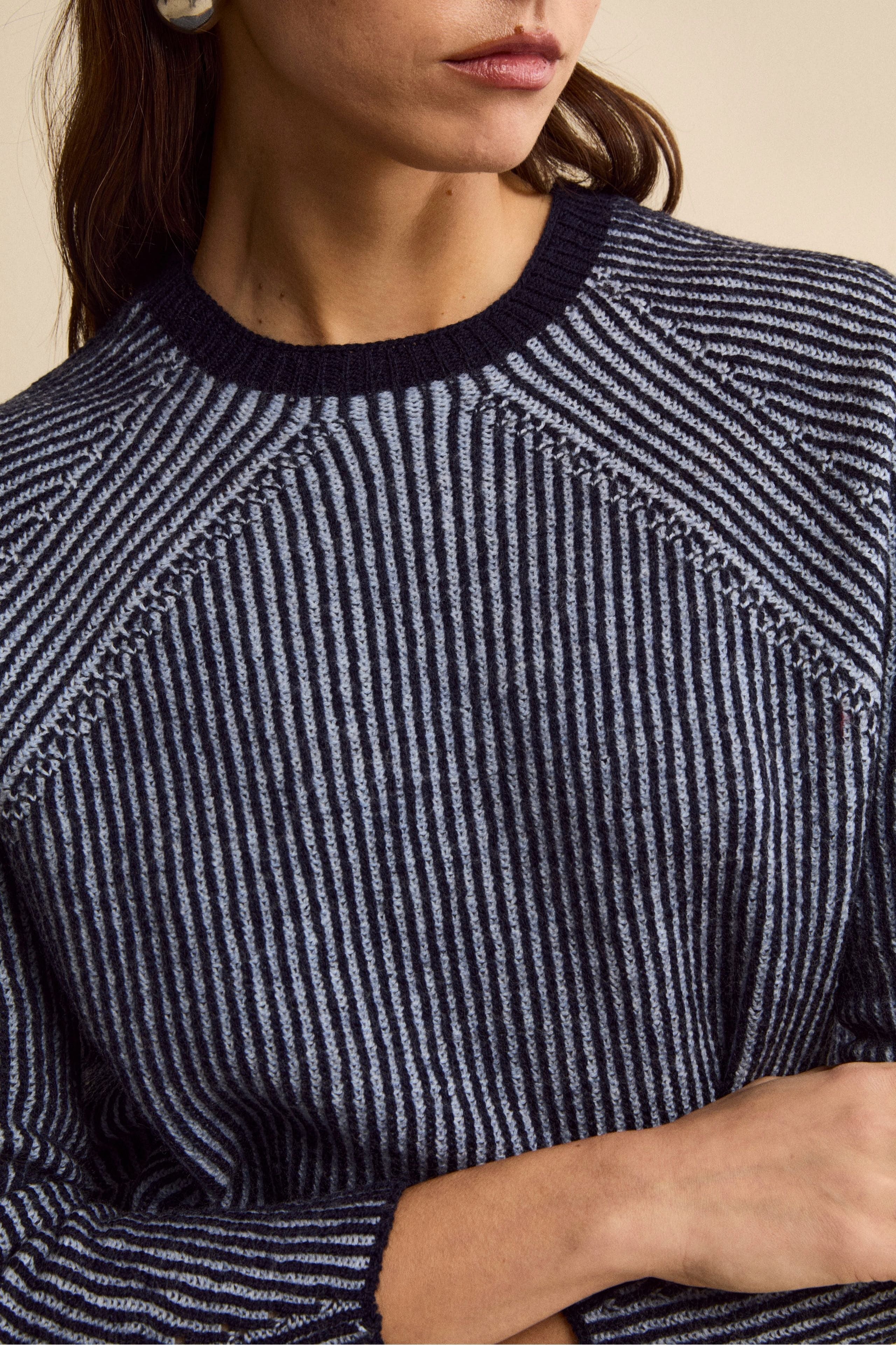 Patterned Merino Wool Sweater (English Rib) - Blue pattern