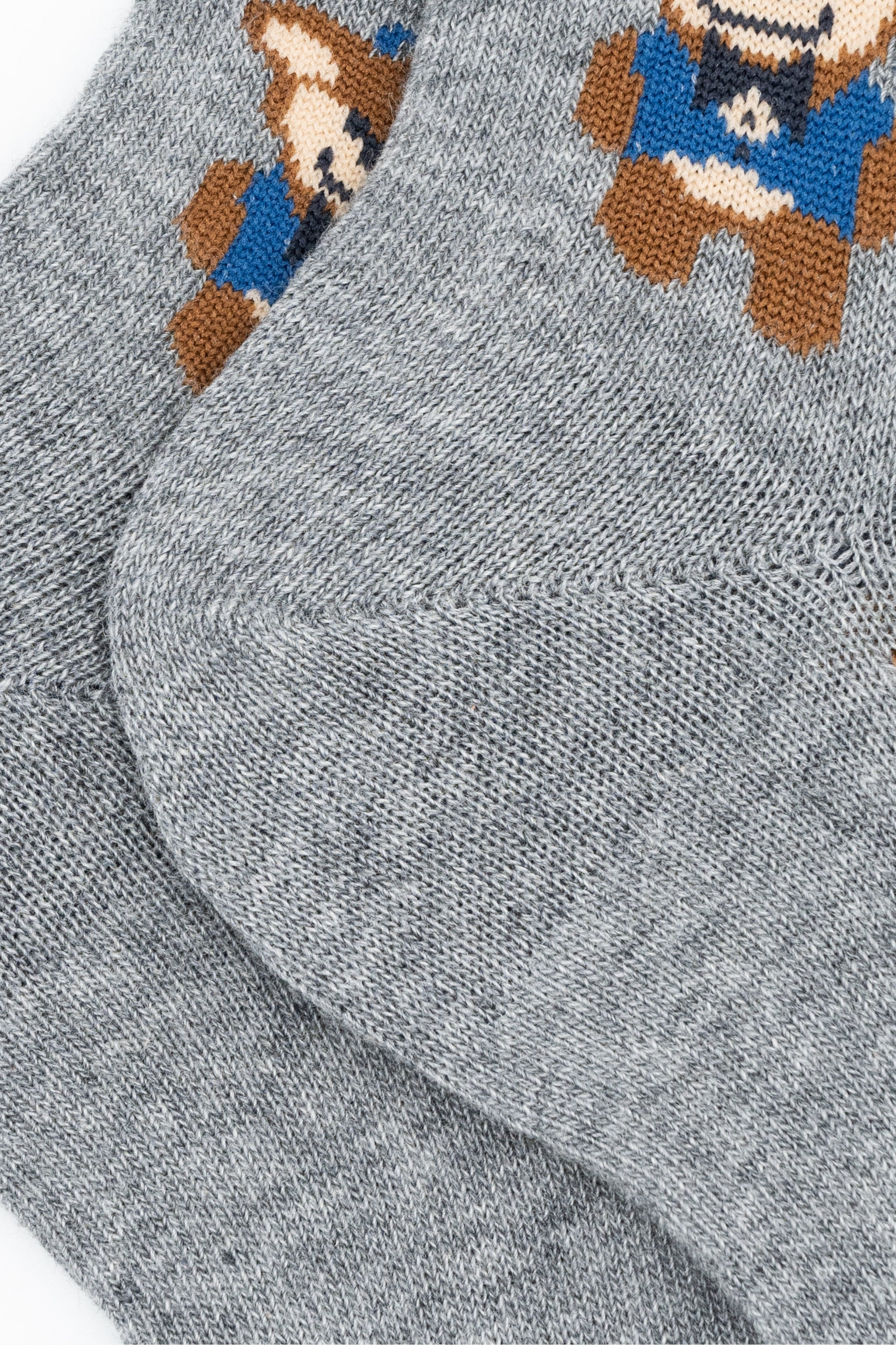Short Socks with Teddy Bear Pattern - Light grey