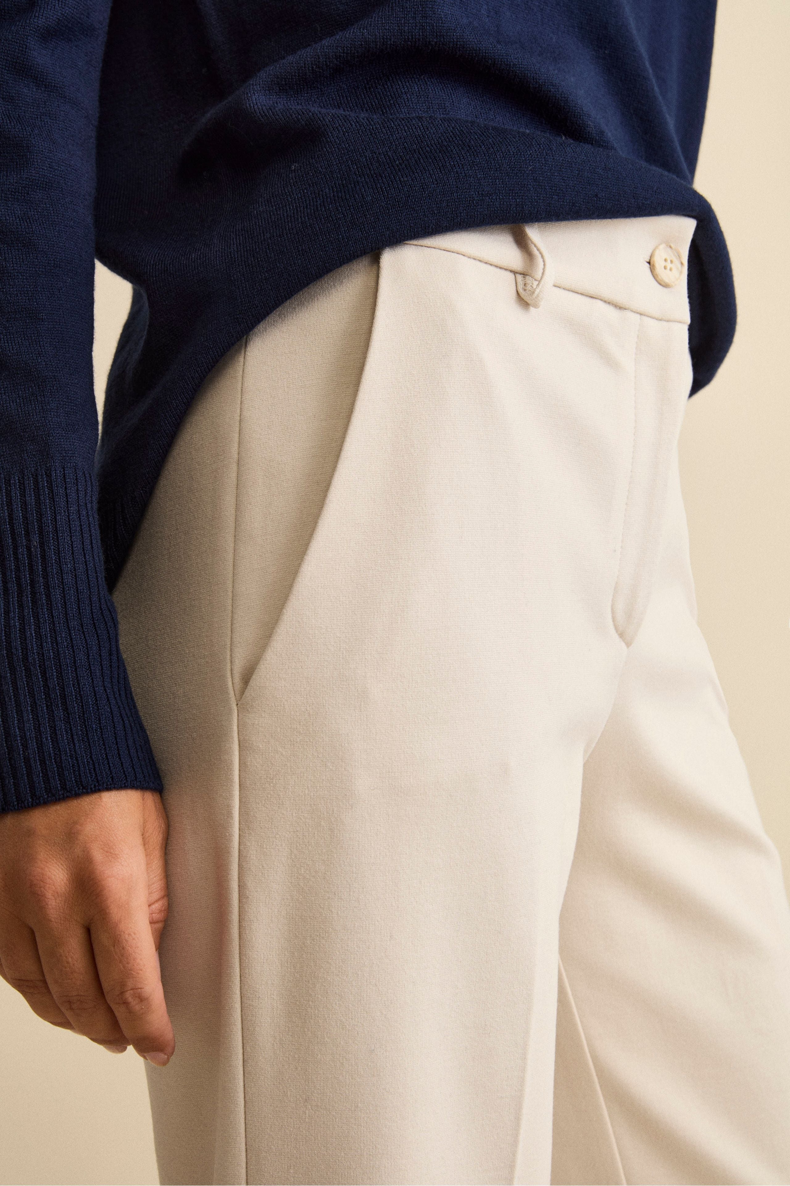 Jersey Gaucho Trousers with Pleats - CREAM