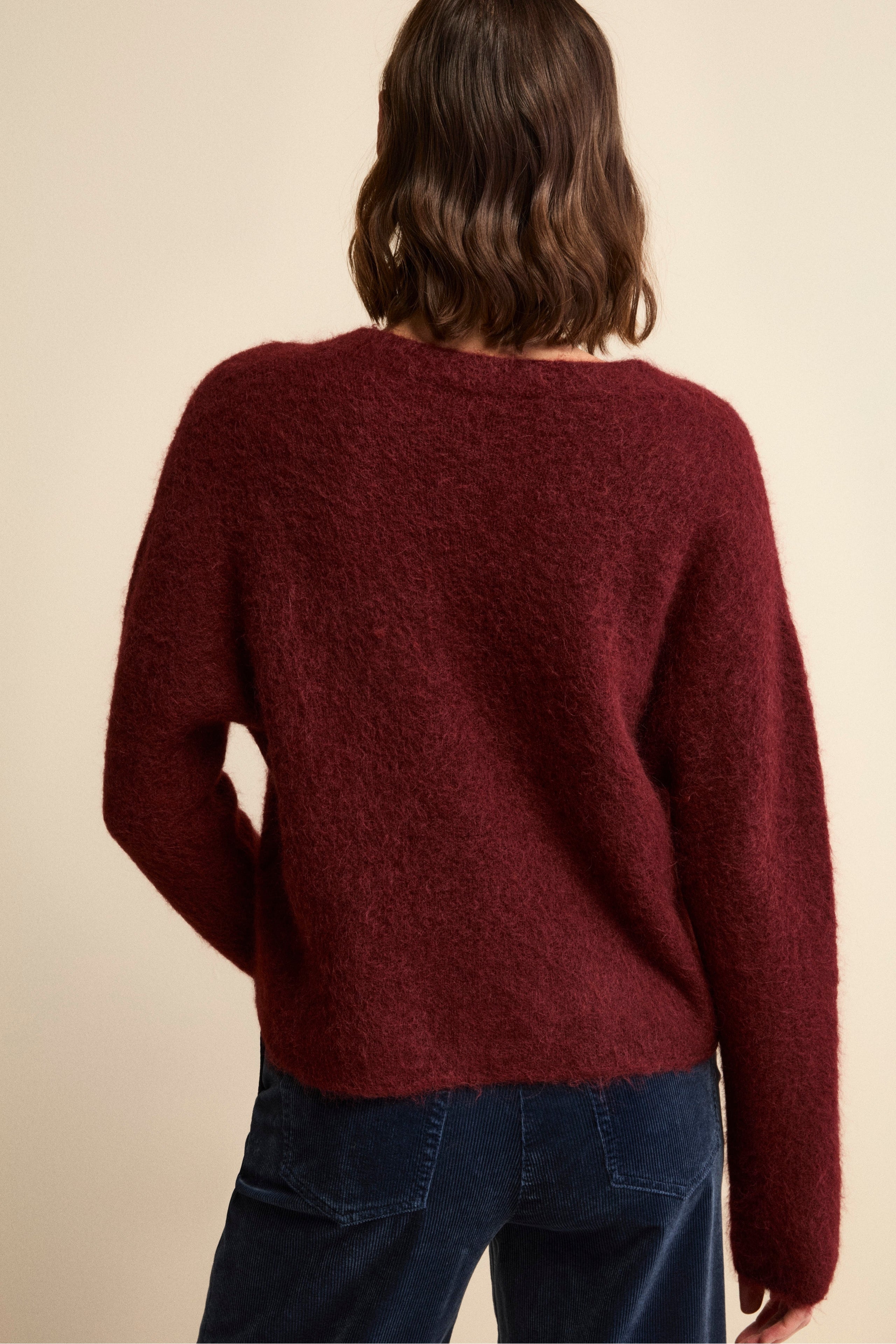 Boxy Crew-Neck Sweater in Alpaca Blend - Burgundy