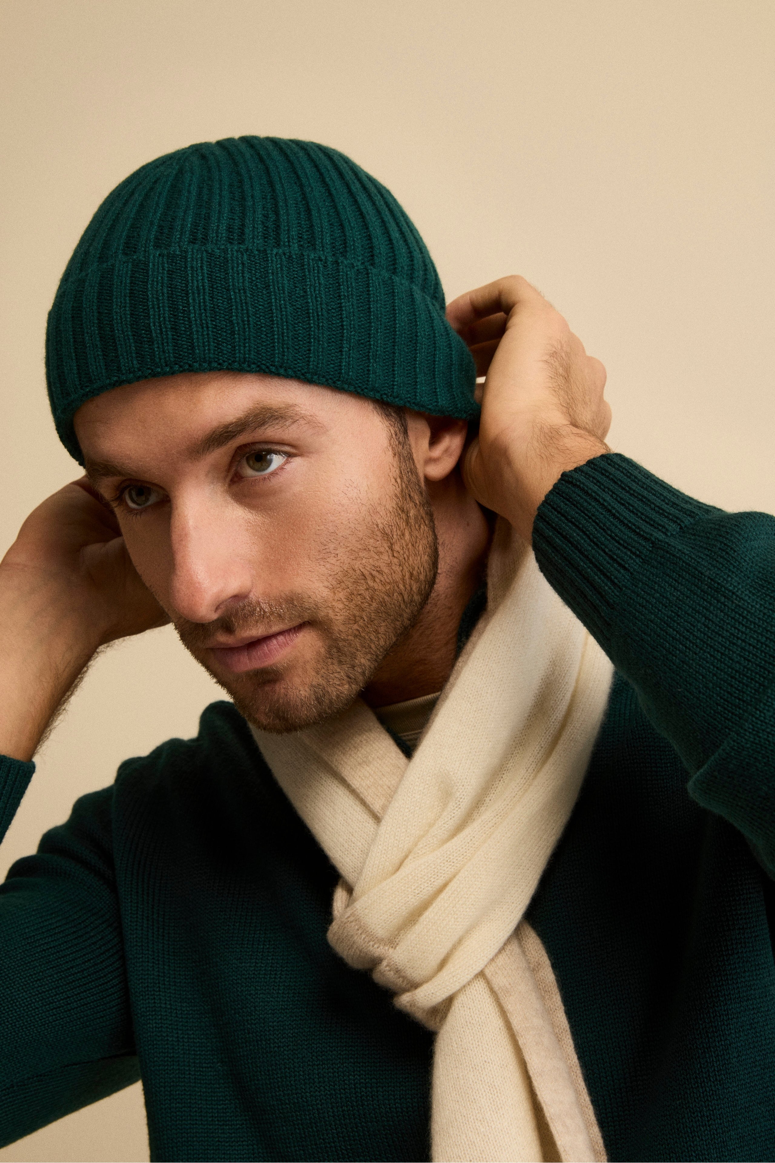 Ribbed cashmere beanie - Forest
