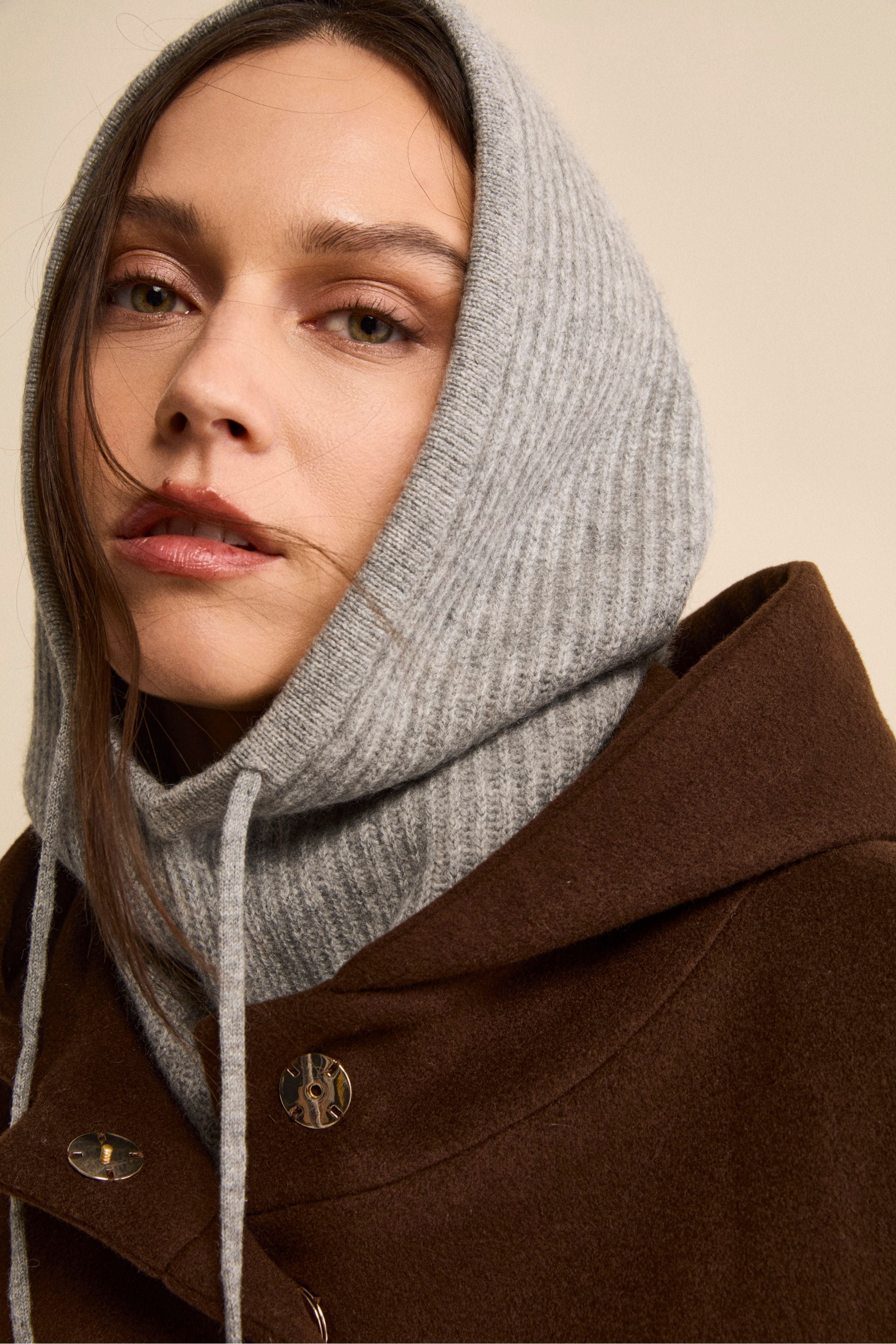 Ribbed Cashmere Balaclava - Light grey