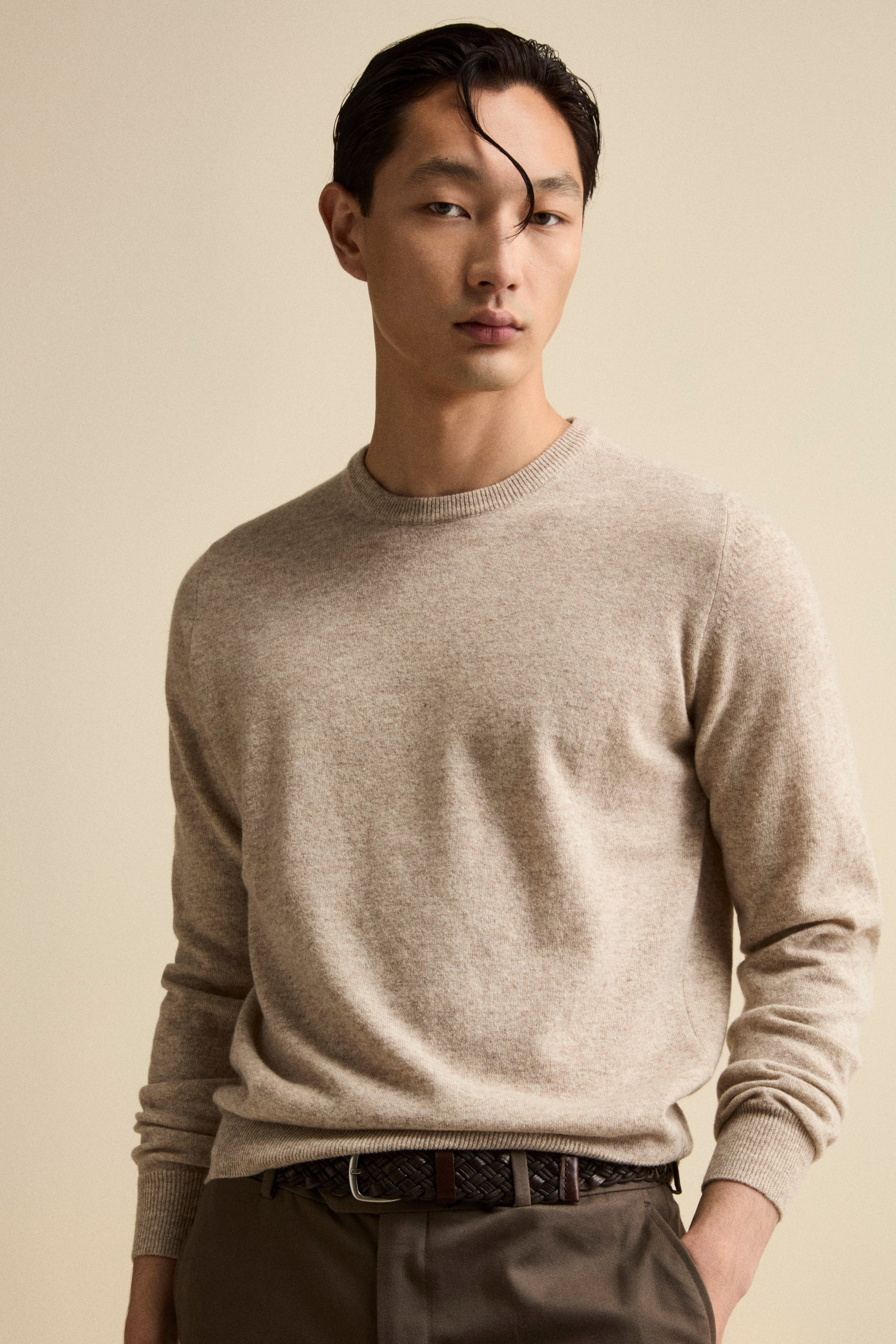Crew-Neck Regular Fit Sweater in Merino Wool - Natural