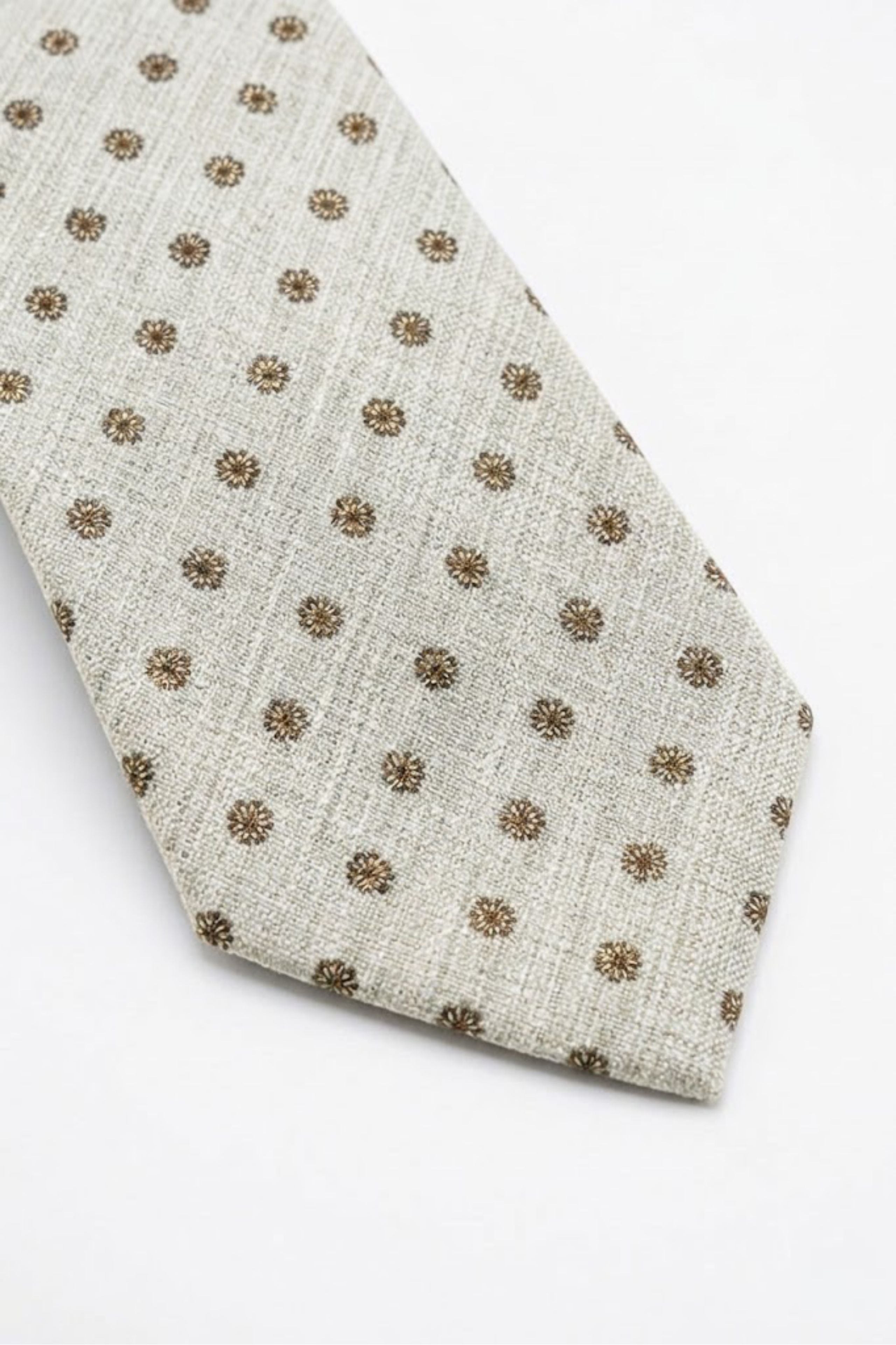 Cravate en Lin et Soie à Motif Floral - Motif beige