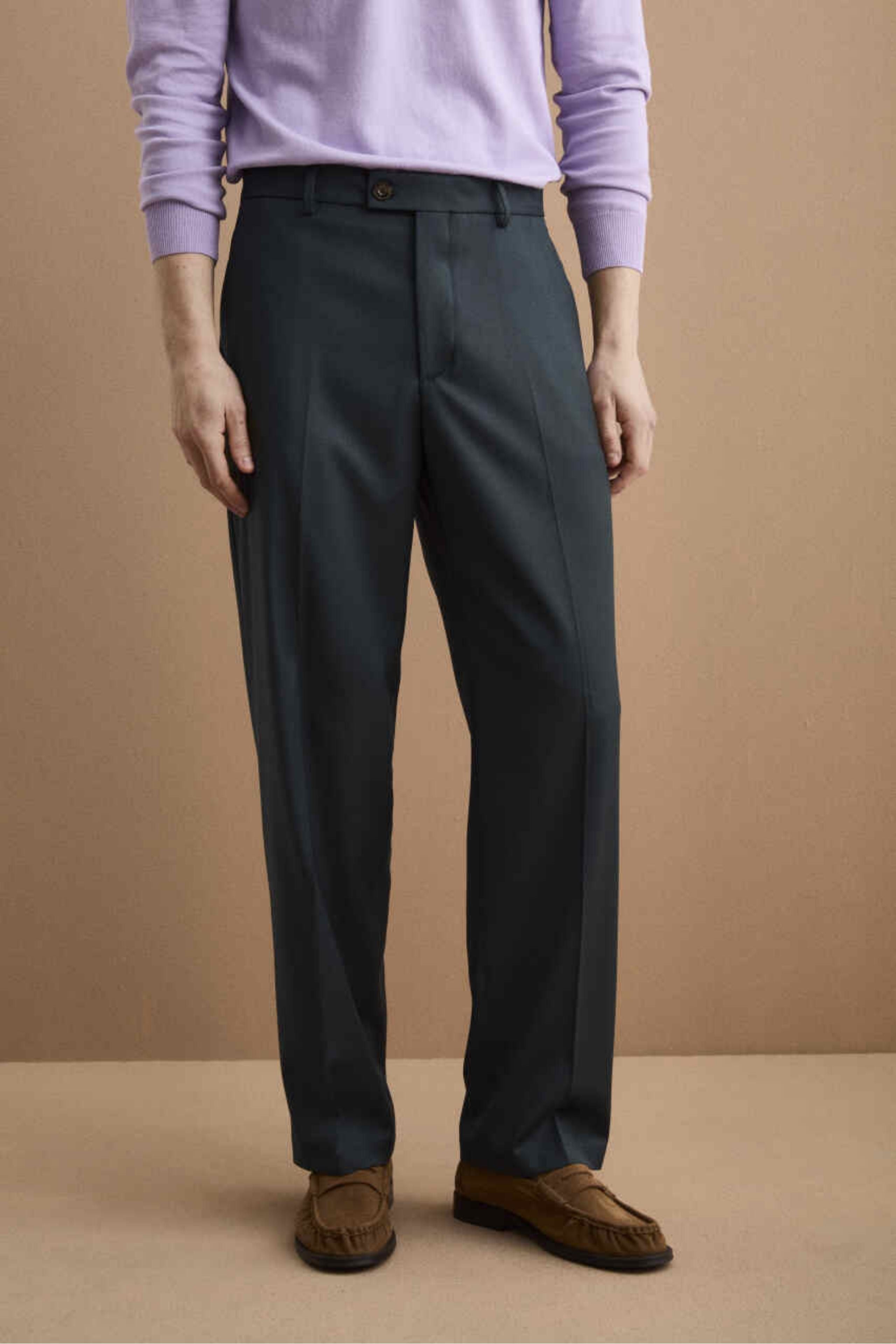 Pantalone Gamba Larga in Misto Lana con Piega - VERDE